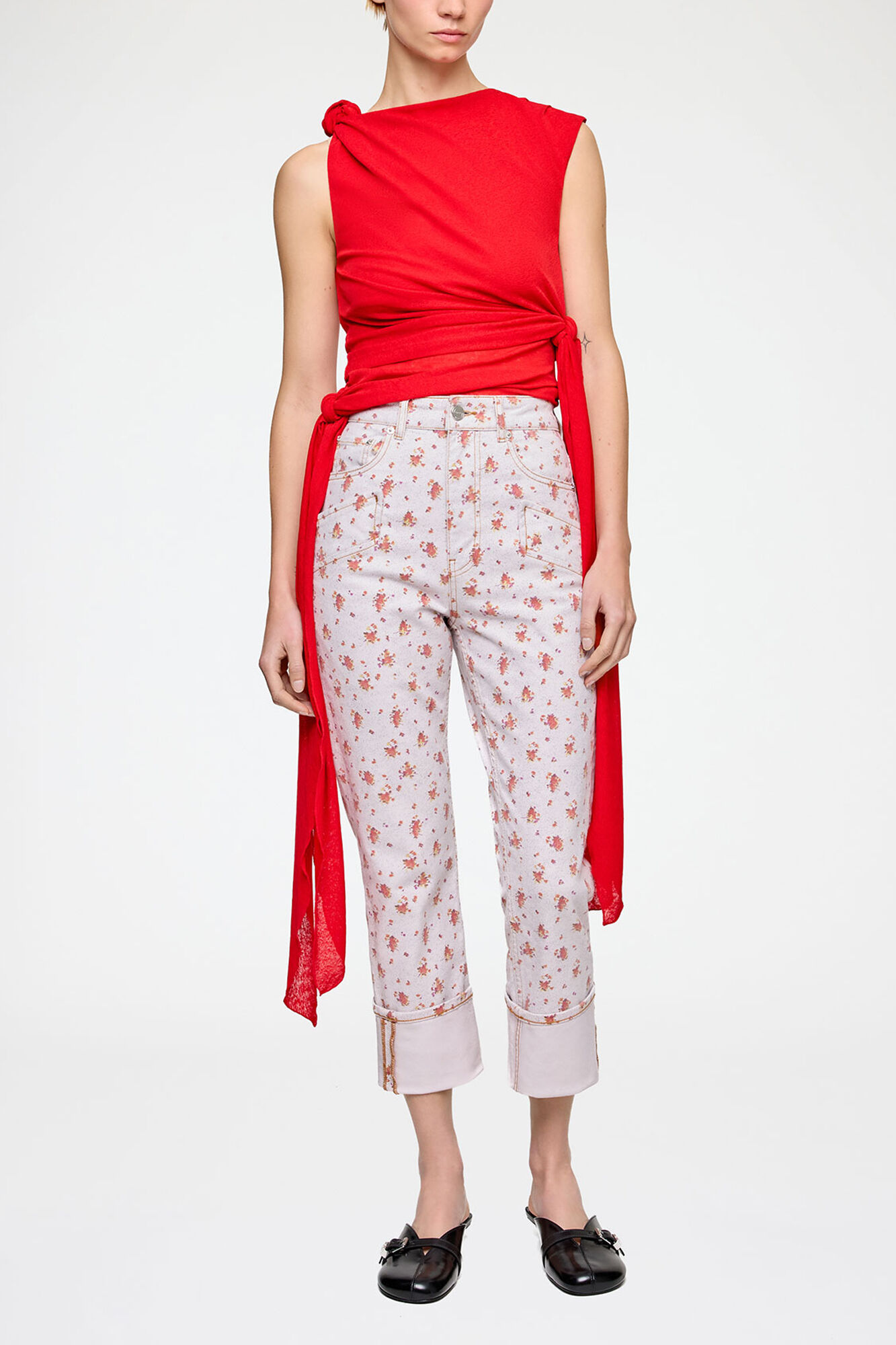 Capri Slim Jeans in Printed Denim, Organic Cotton, in colour Peachskin - 1 - GANNI