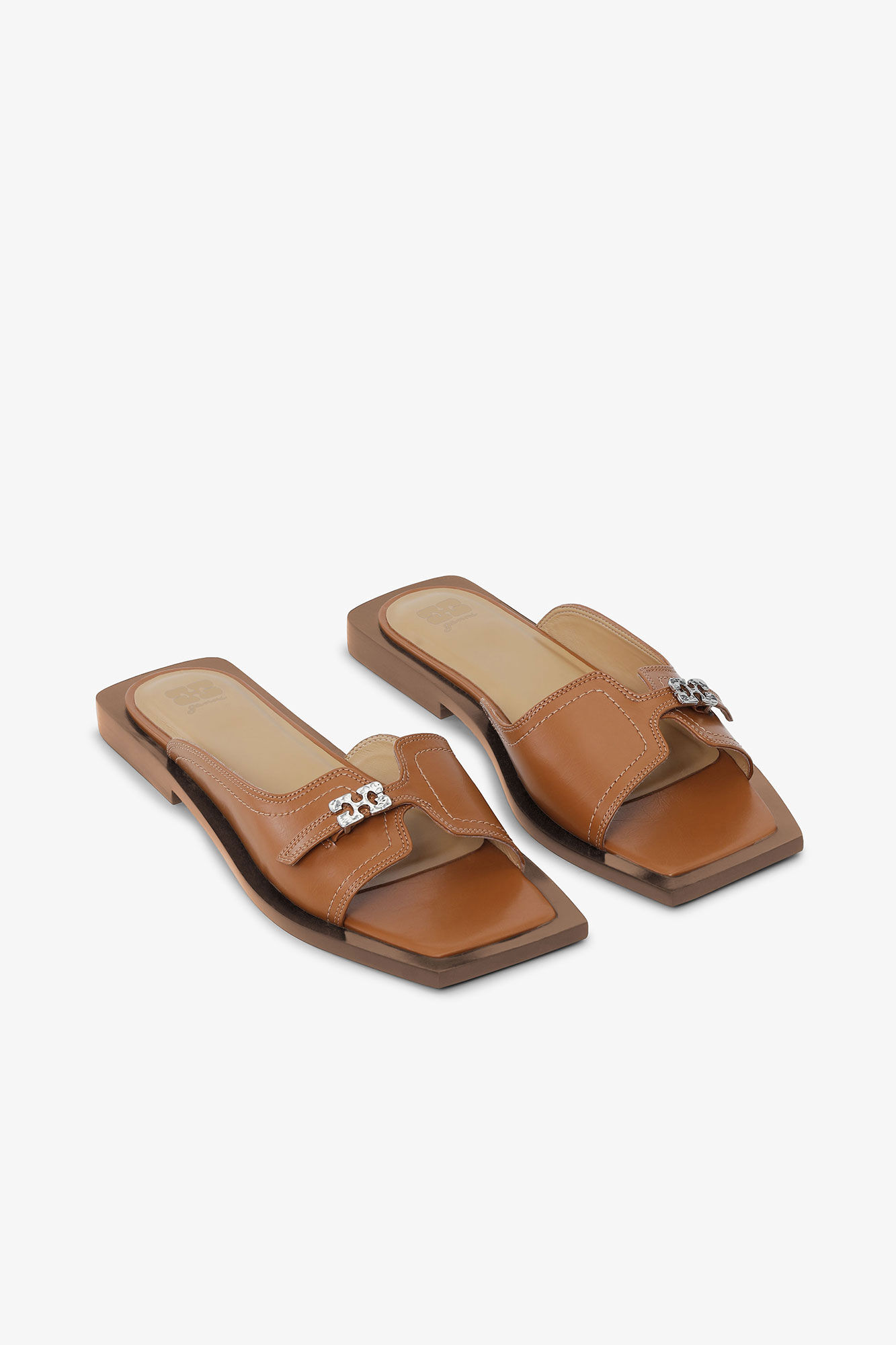 Flat Sandals in Brown Oleatex, Oleatex&trade;, in colour Cognac - 2 - GANNI