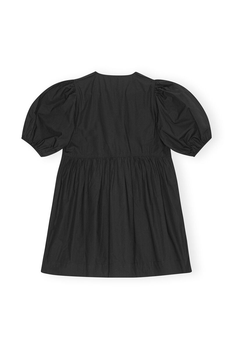 Black Cotton Poplin Tie String Mini Kleid, Cotton, in colour Black - 2 - GANNI