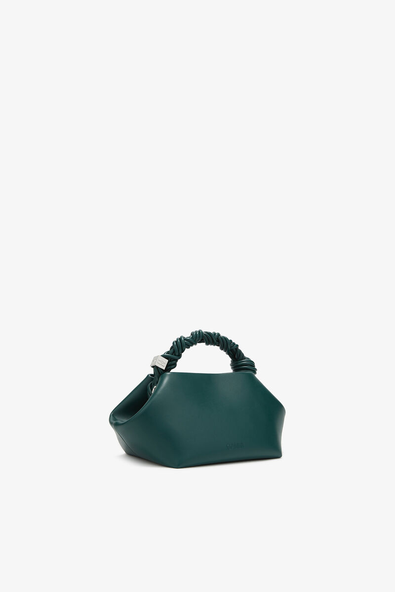 Small Bou Bag in Green, Recycled Leather, in colour Dark Green - 2 - GANNI