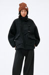 Boucle Wool Drop Shoulder Half Placket Jacket, Polyester, in colour Black - 1 - GANNI