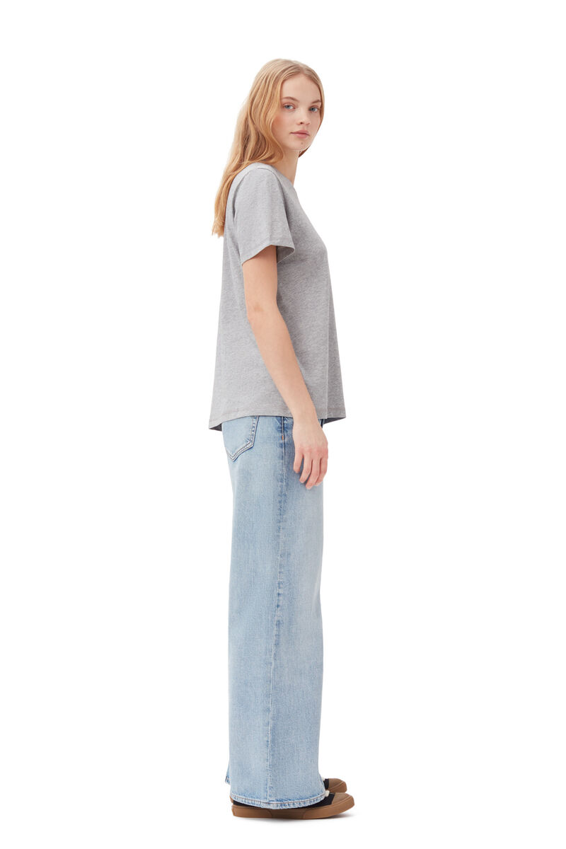 Lässiges, graues T-Shirt mit O-Ausschnitt, Cotton, in colour Paloma Melange - 6 - GANNI