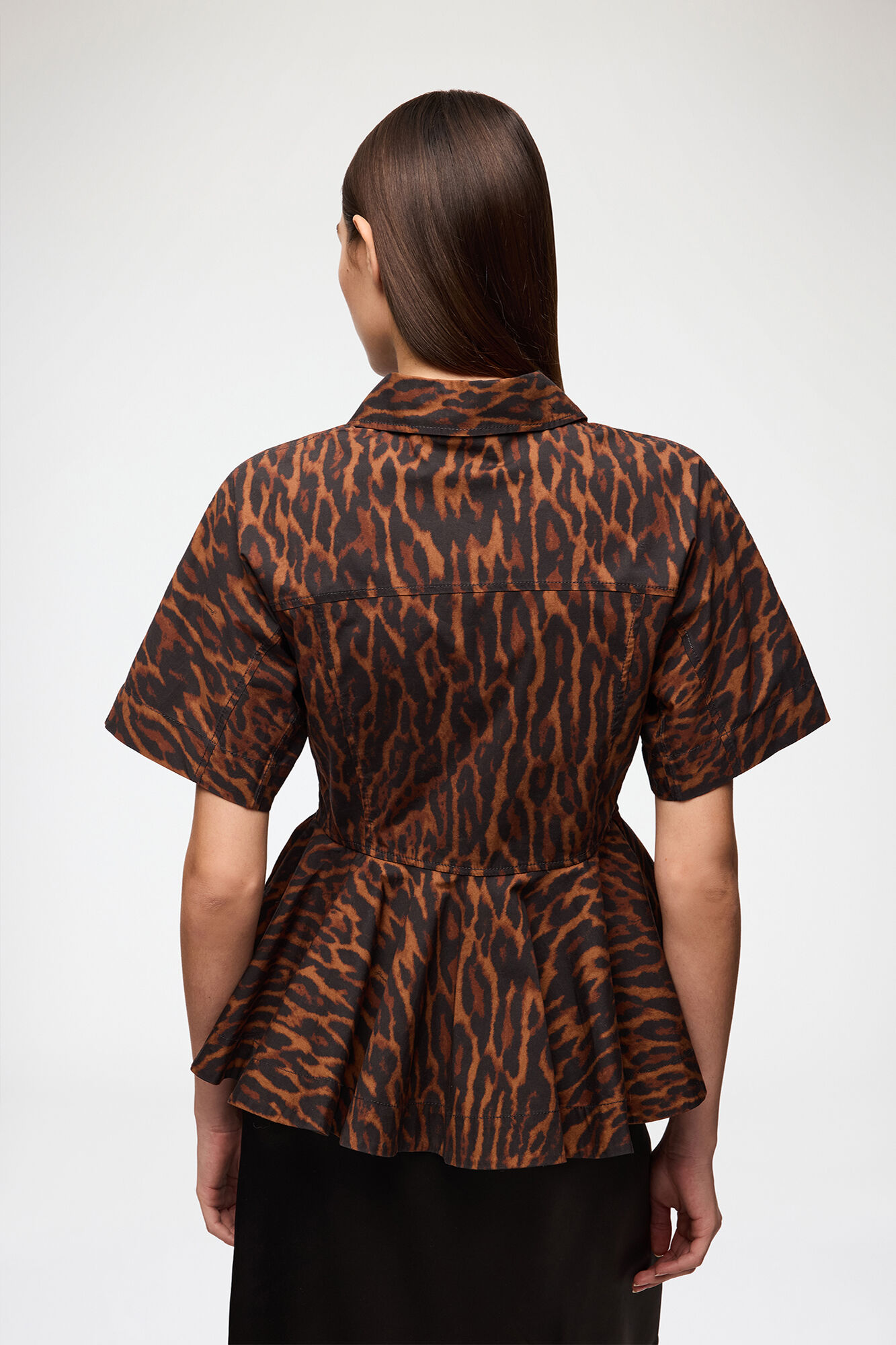 Shirt in Leopard Cotton, Organic Cotton, in colour Rawhide - 3 - GANNI