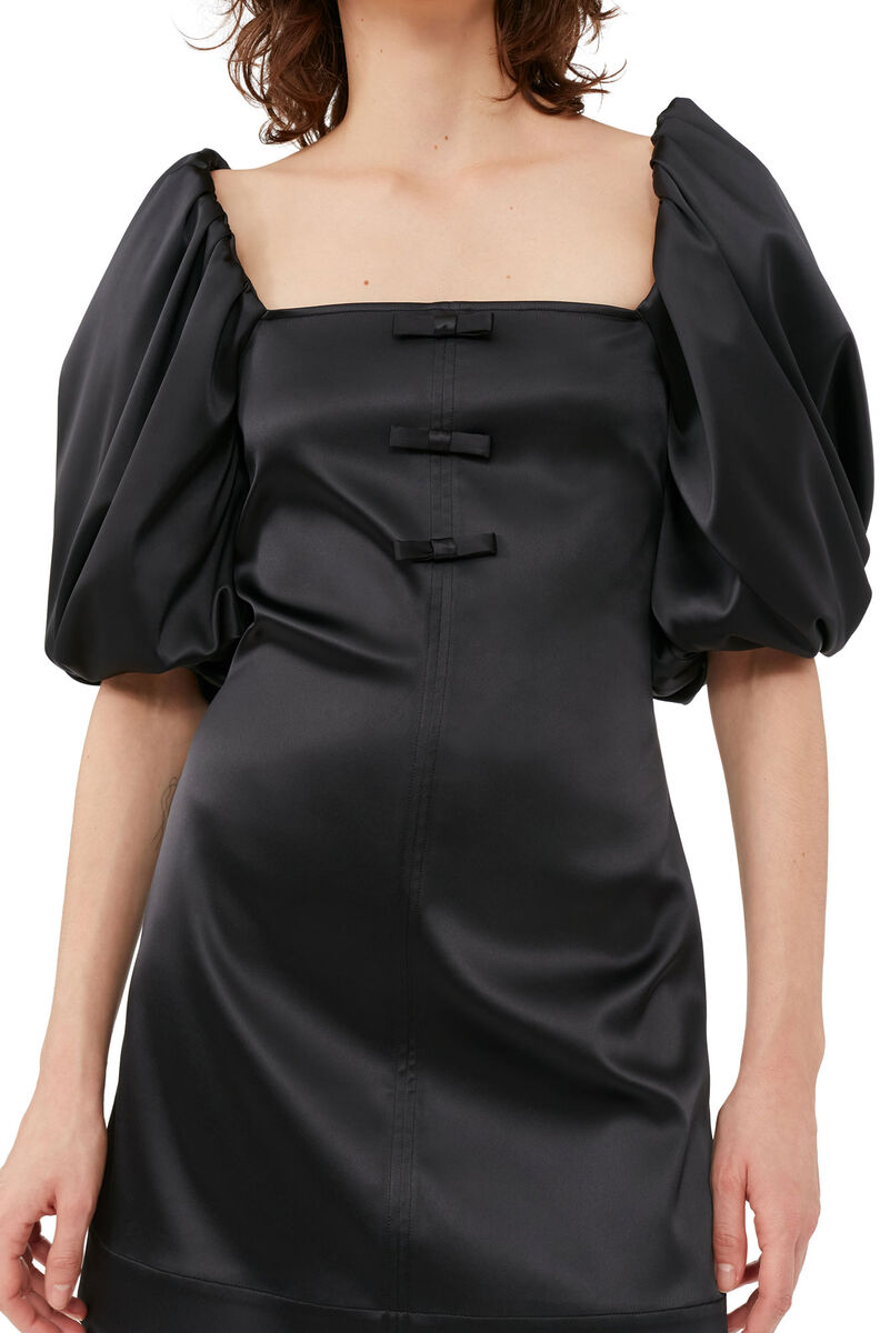 Black Satin Mini Dress, Elastane, in colour Black - 4 - GANNI