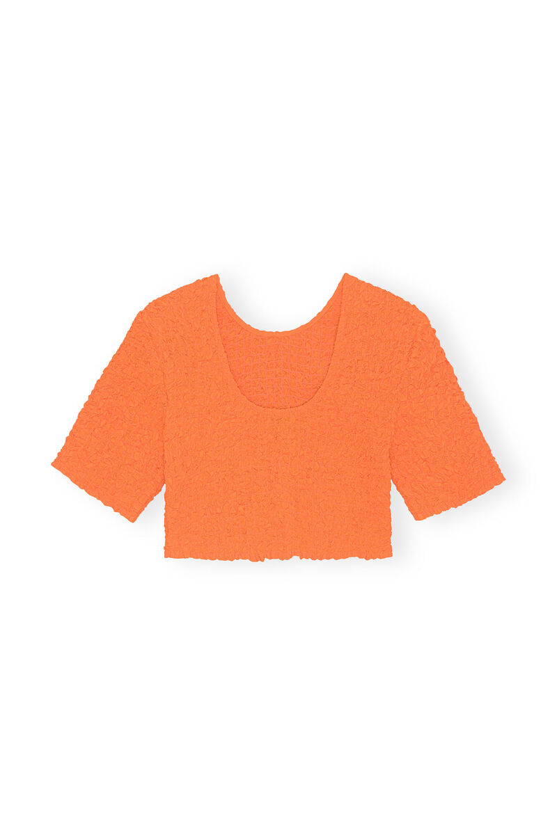 Orangefarbenes gesmoktes Crop-Top aus Cotton Poplin, Cotton, in colour Vibrant Orange - 2 - GANNI