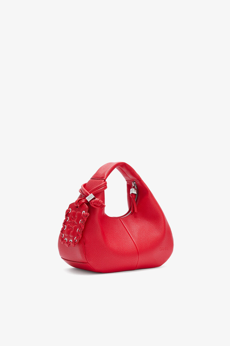 Mini Hobo Bag in Grained Red, Recycled Polyester, in colour Goji Berry - 2 - GANNI