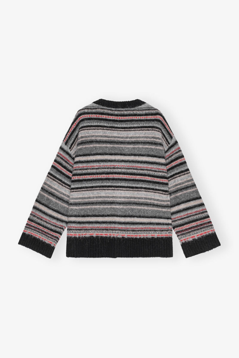 Stripe Boxy Cardigan, Alpaca, in colour Phantom - 2 - GANNI