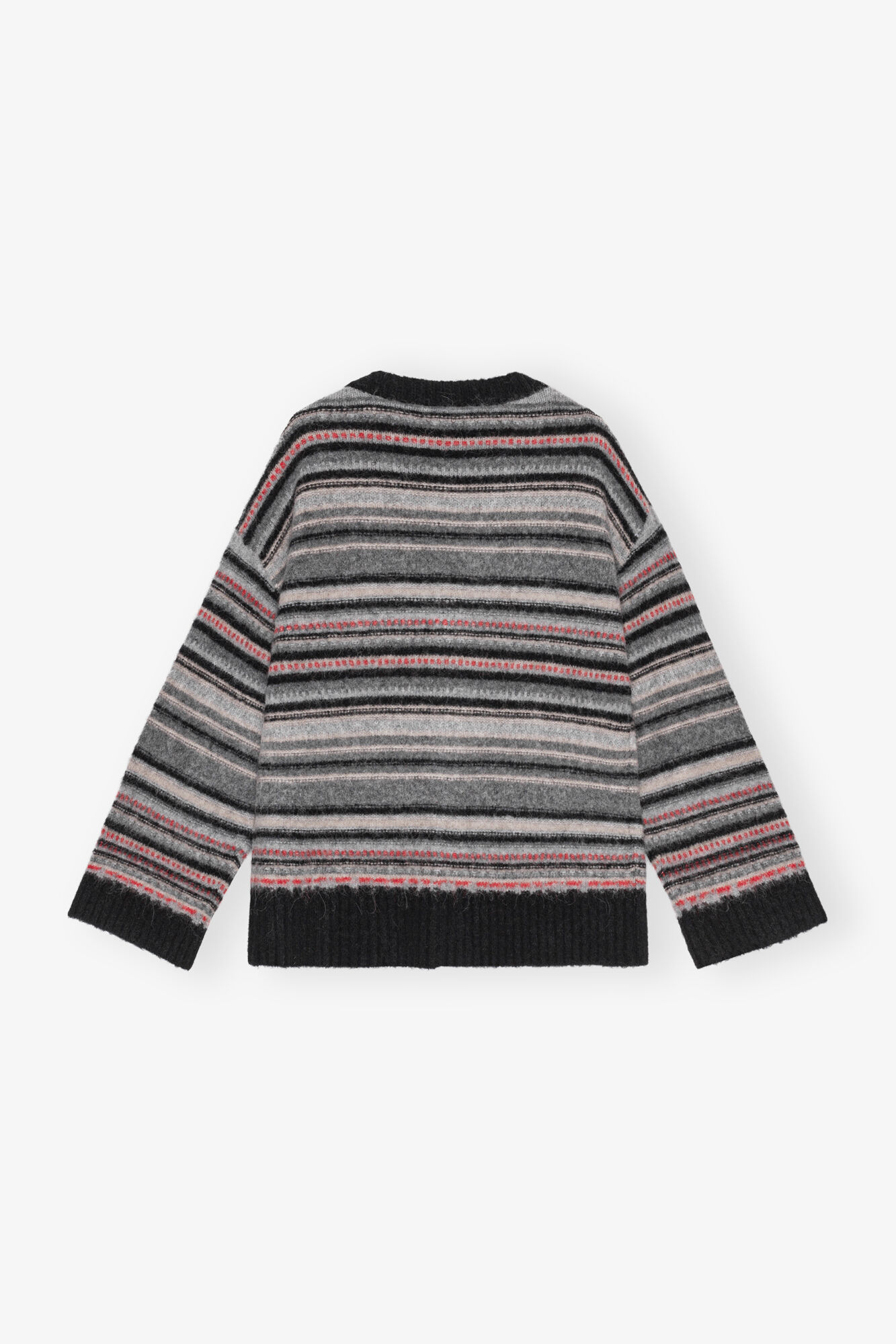 Stripe Boxy Cardigan, Alpaca, in colour Phantom - 2 - GANNI