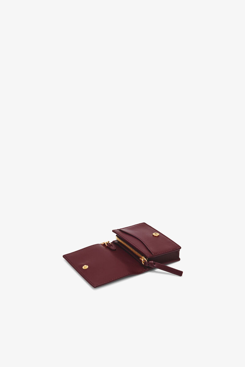 Bou Card Holder With Flap in Burgundy, Recycled Leather, in colour Burgundy - 3 - GANNI