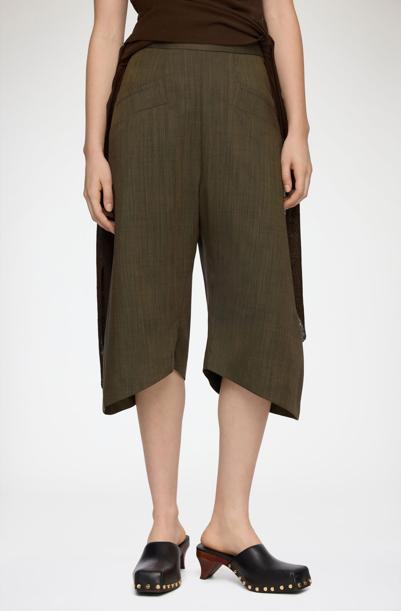 Capribukser i brun uldmelange, Recycled Wool, in colour Canteen - 2 - GANNI