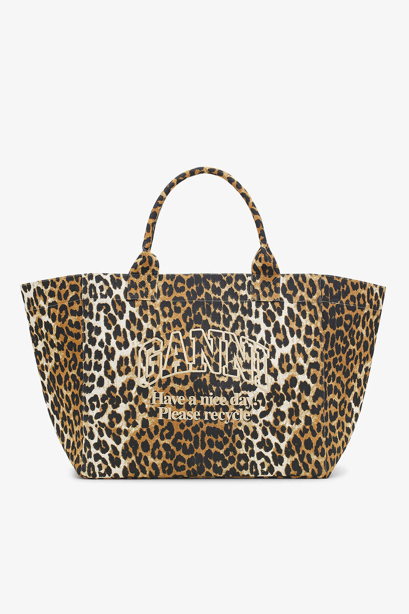 Leopard XXL Tote, Recycled Cotton, in colour Leopard - 1 - GANNI