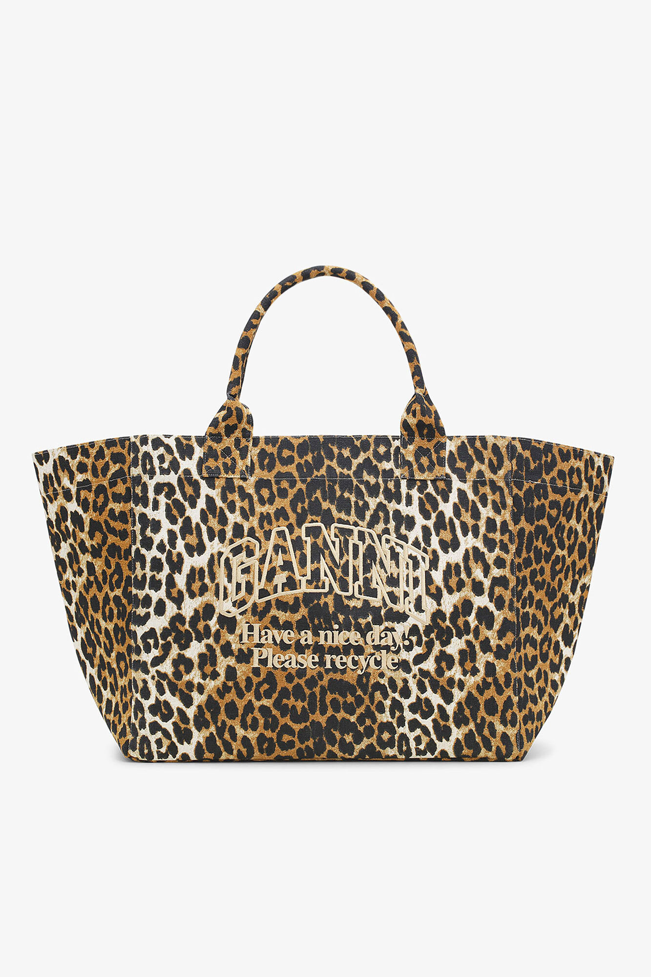Leopard XXL Tote, Recycled Cotton, in colour Leopard - 1 - GANNI
