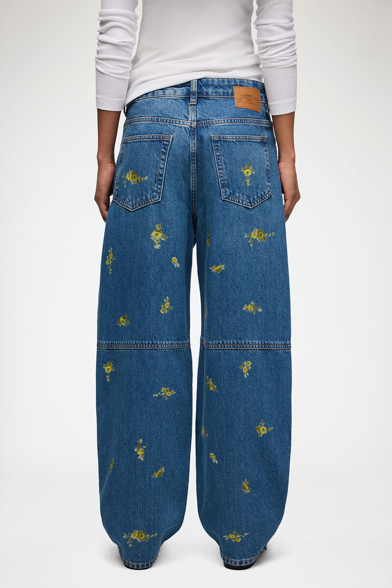 Stary Jeans in Printed Denim, Organic Cotton, in colour Light Blue Vintage - 3 - GANNI