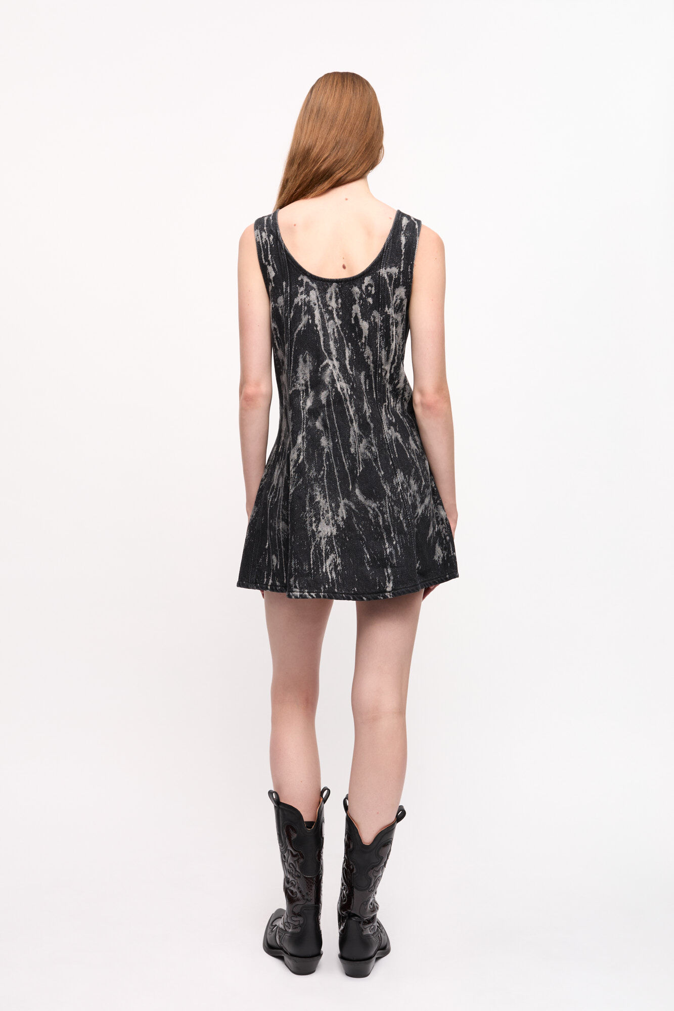 Black Denim Mini Dress, Cotton, in colour Washed Black/Black - 2 - GANNI