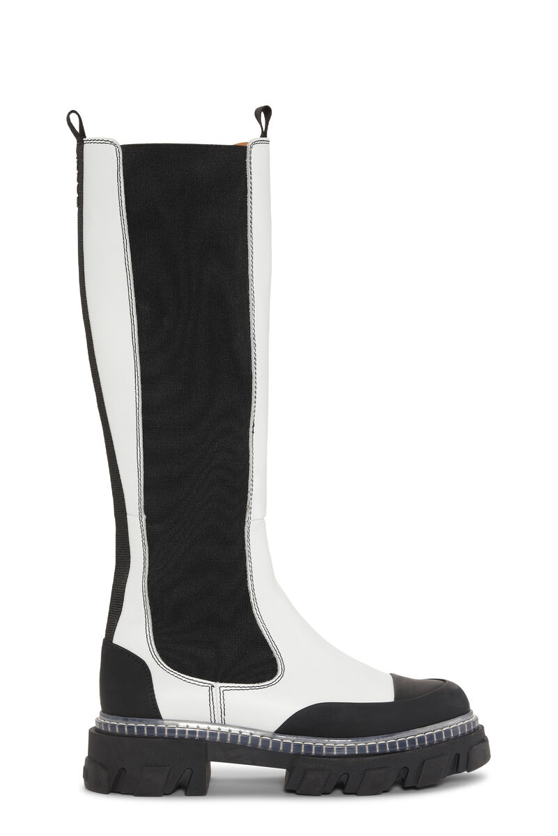 High Chelsea Boots, Leather, in colour Egret - 1 - GANNI