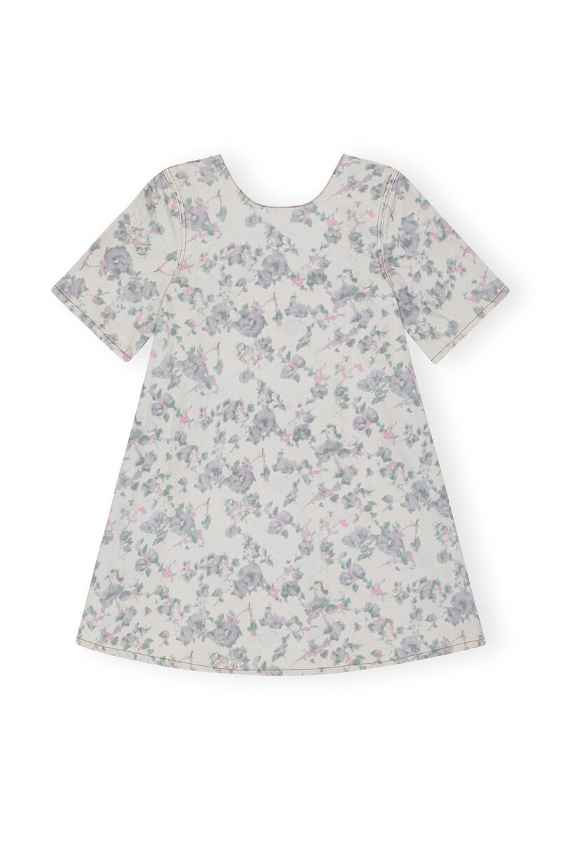 Floral Printed Denim Open Back miniklänning, Cotton, in colour Tofu - 1 - GANNI