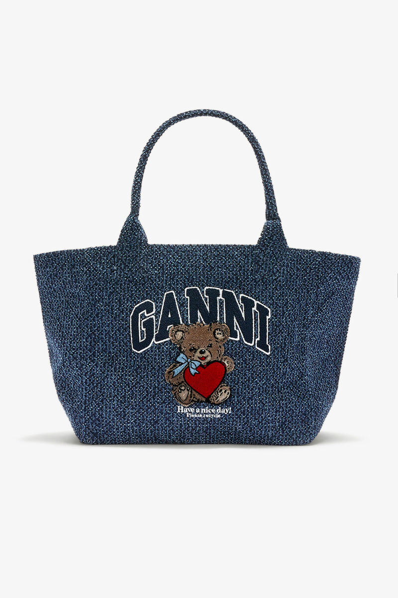 Denim Medium Bear Tote, in colour Rinse - 1 - GANNI