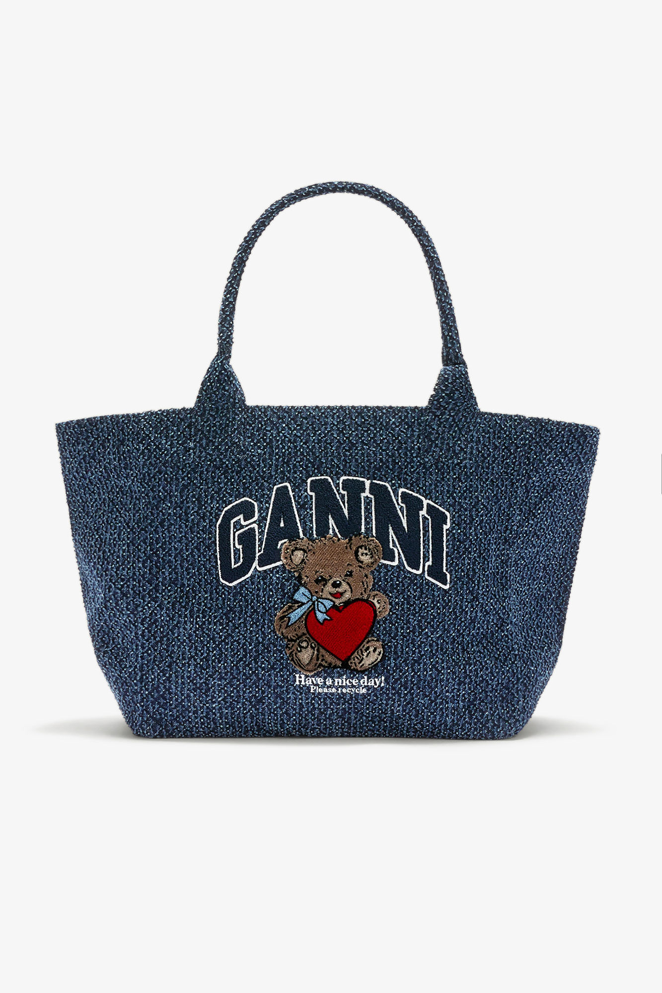 Denim Medium Bear Tote, in colour Rinse - 1 - GANNI