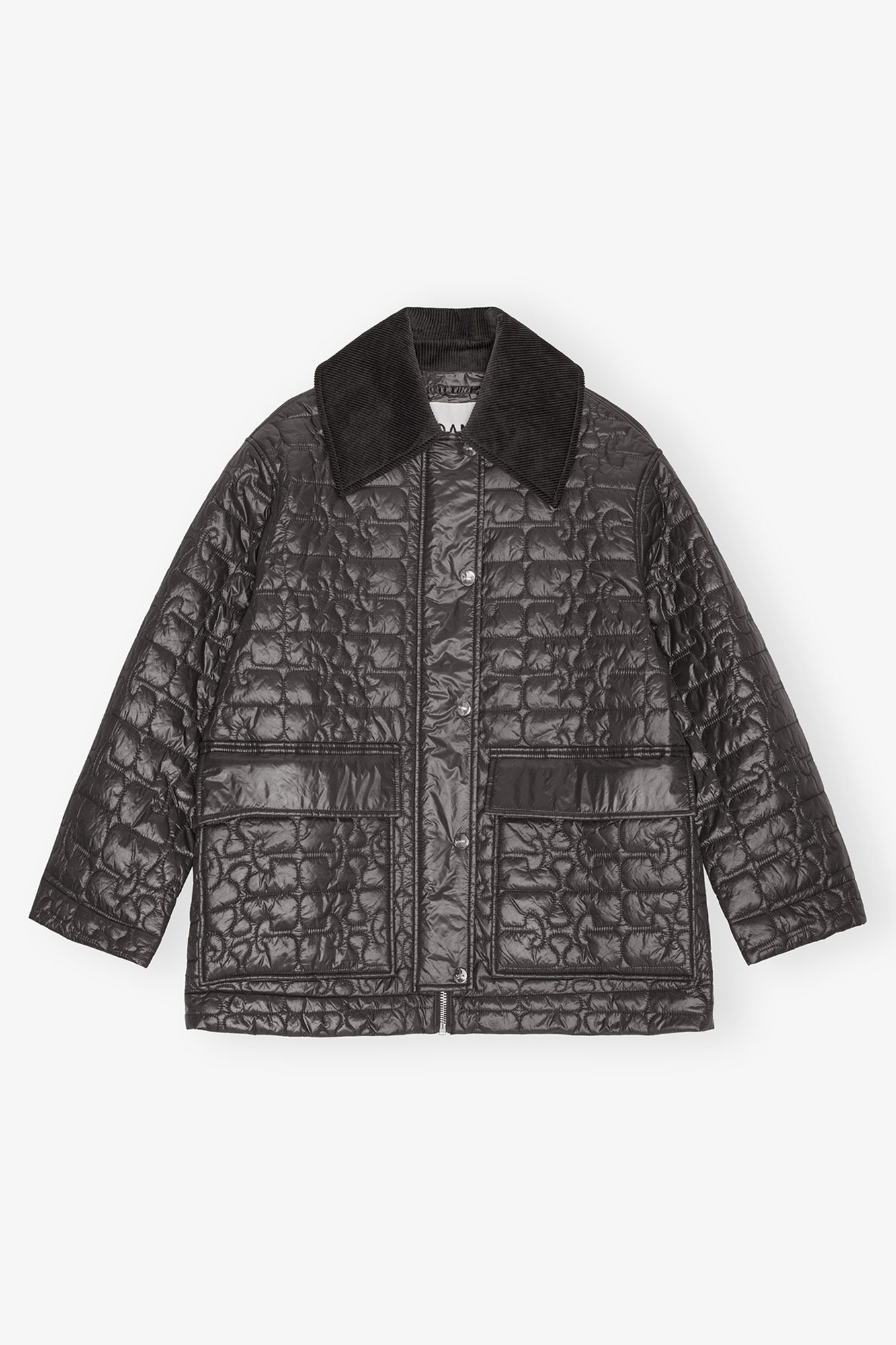 Black Shiny Quilt Midi Jacket | GANNI DK