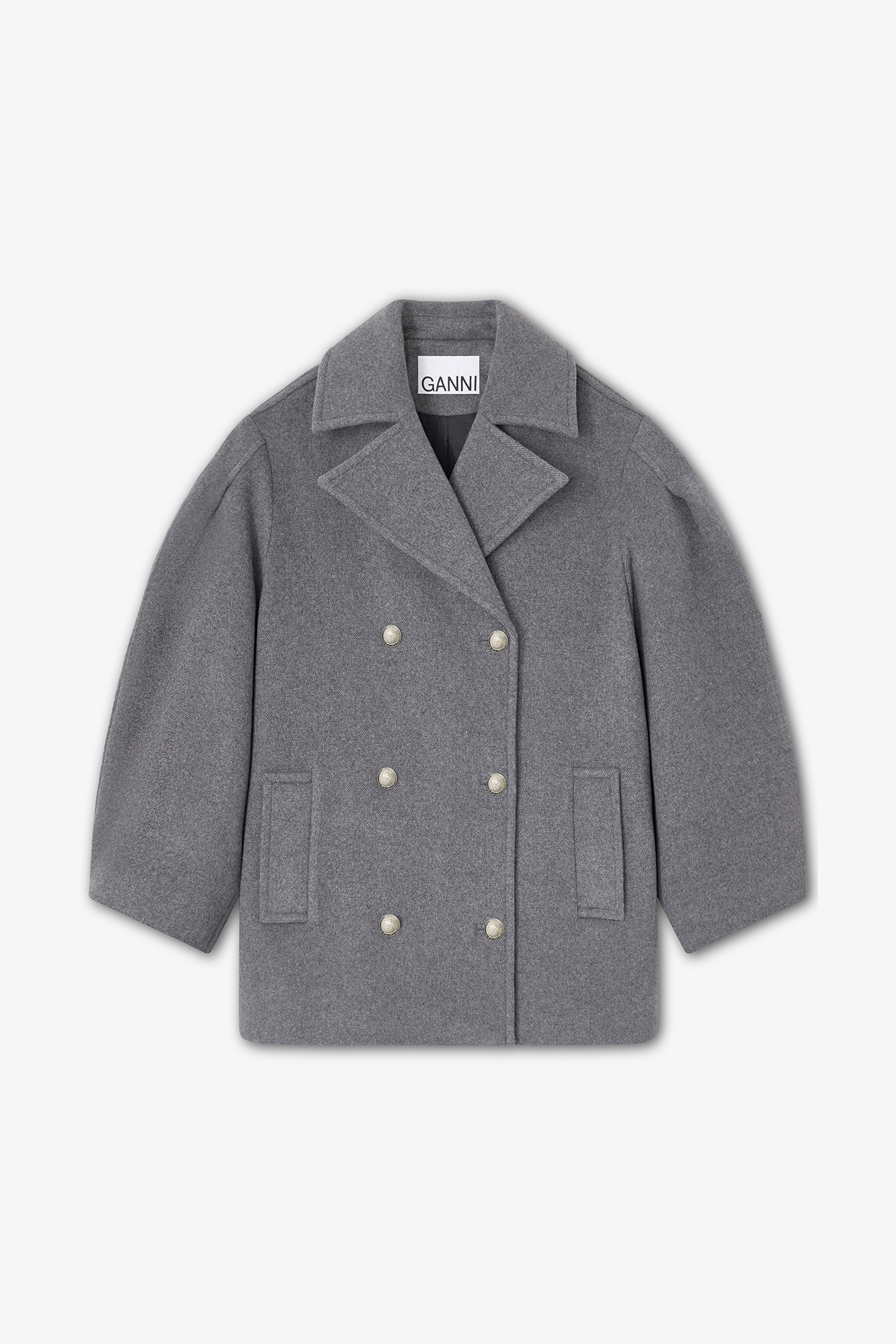 Pewter Grey Wool Oversized Midi Peacoat | GANNI (Global) CA