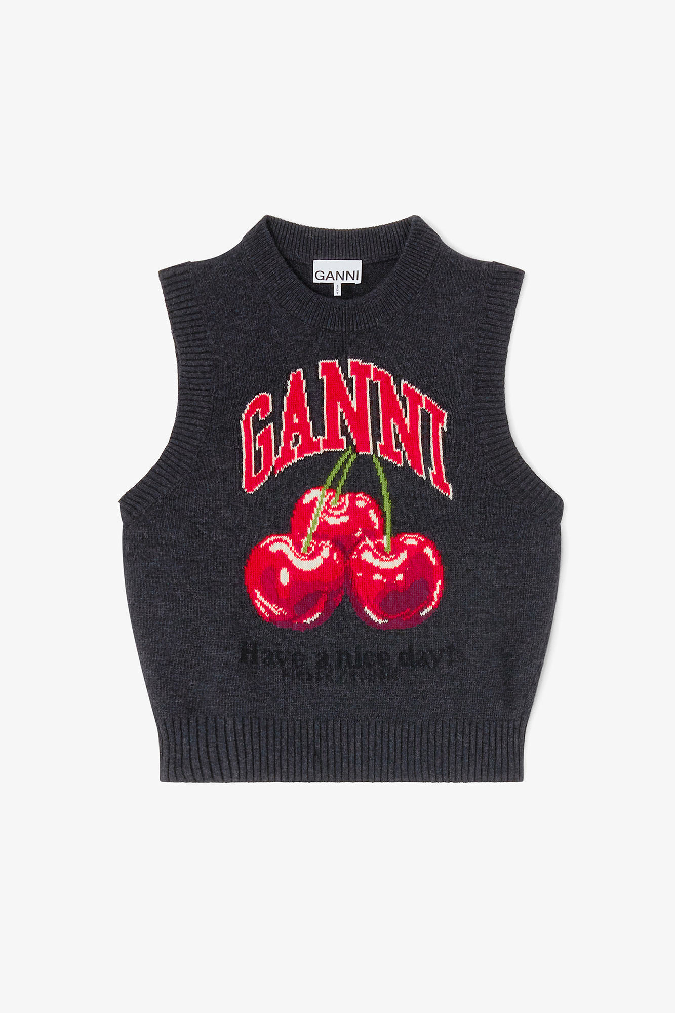 トップス GANNI graphic wool-blend sleeveless vest Black Sand Graphic Wool Vest | GANNI US