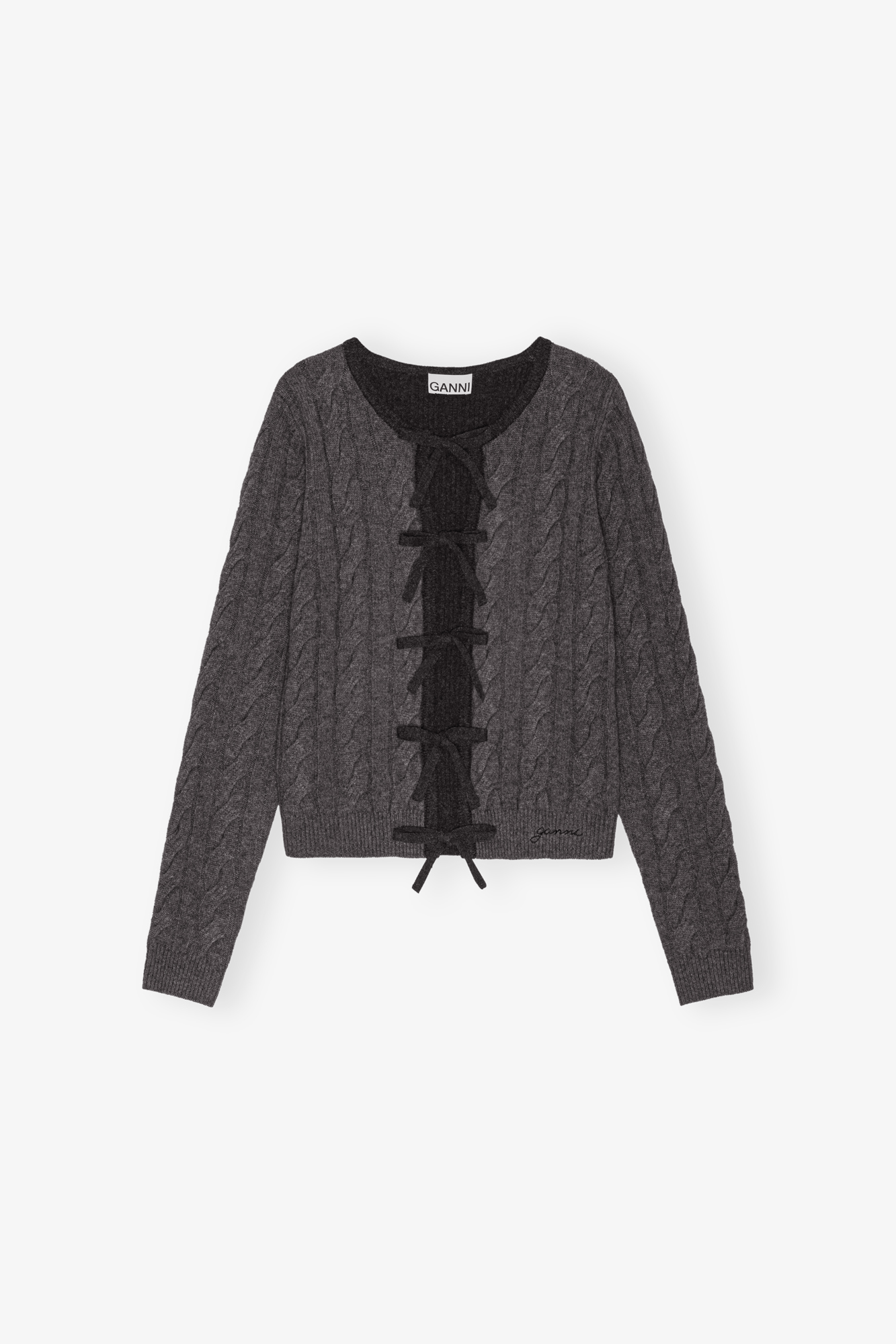 Grey and Black Cashmere Mix Tie String Cardigan | GANNI US