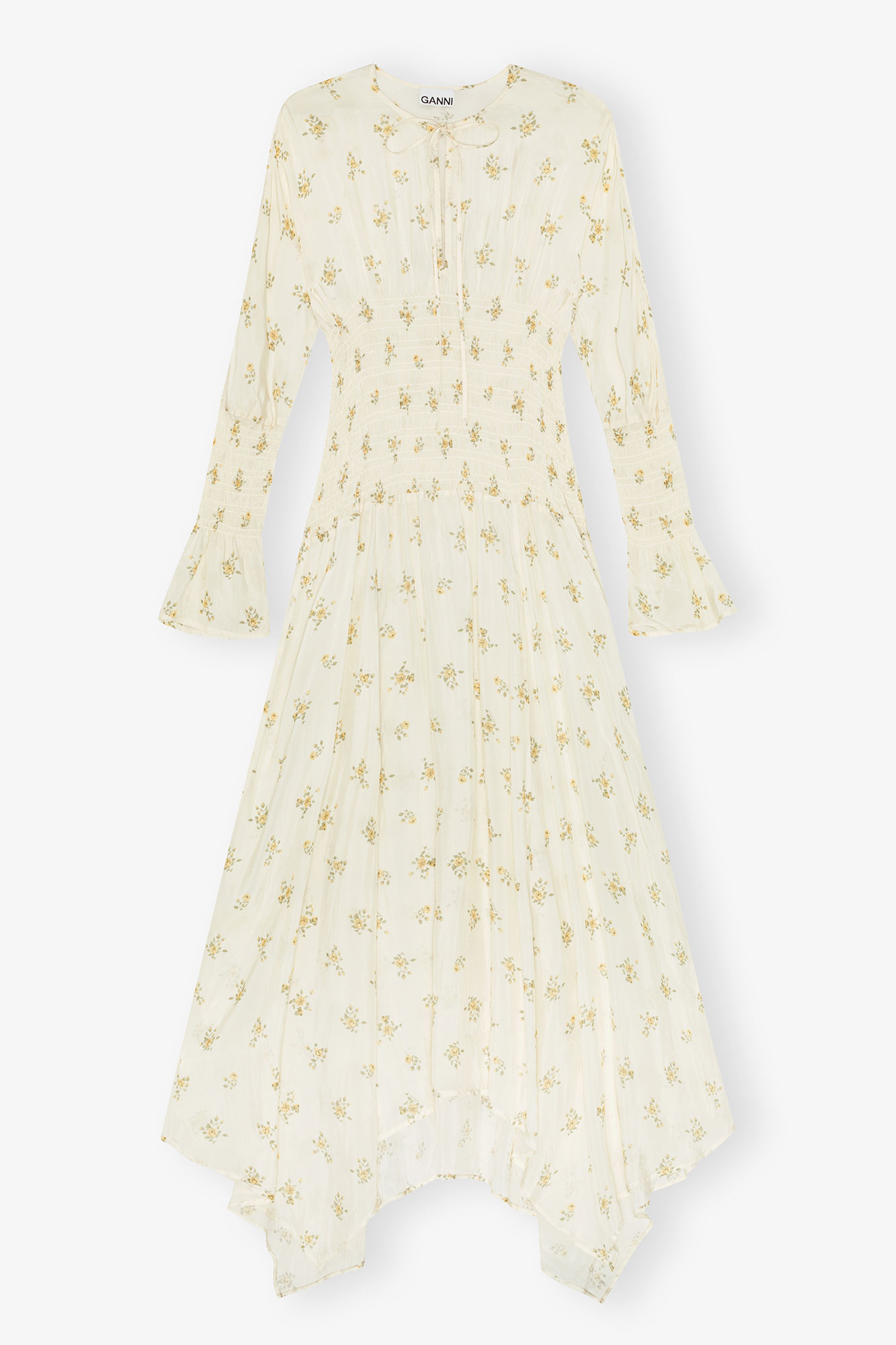 GANNI 長袖ワンピース ホワイトとゴールドのロープ柄38 Dress in Printed Viscose | GANNI US