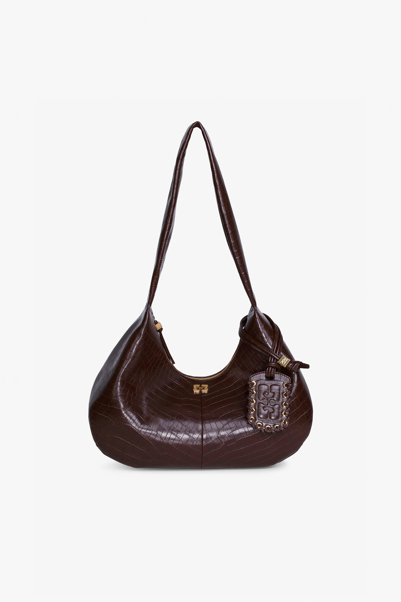Chocolate Fondant Brown Croco Medium Hobo Bag | GANNI US