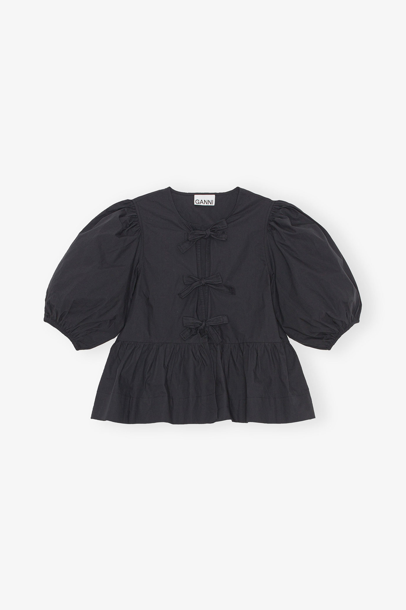 Cotton Poplin Peplum Tie Blouse