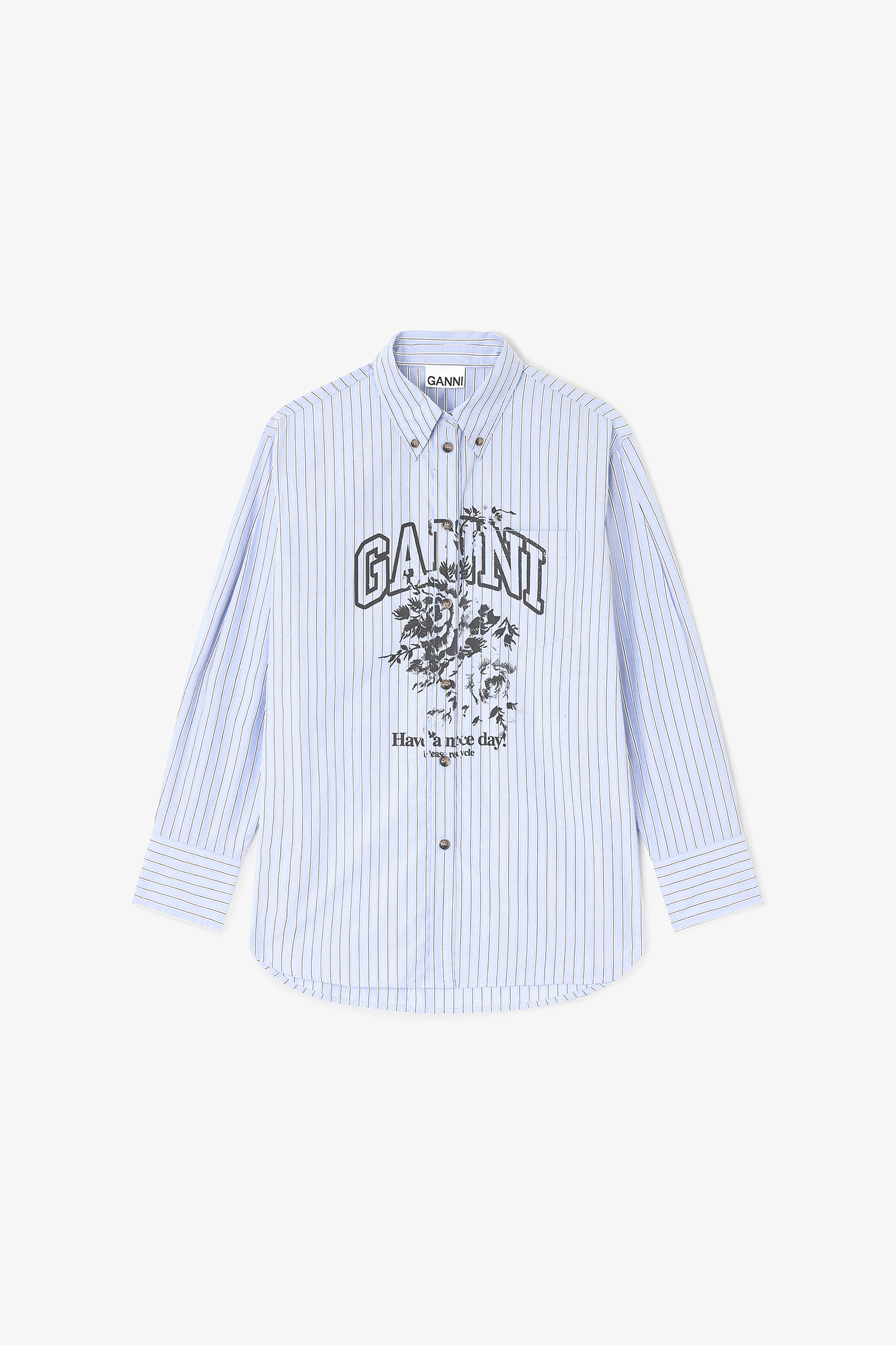 Blue Stripe Logo Shirt | GANNI US