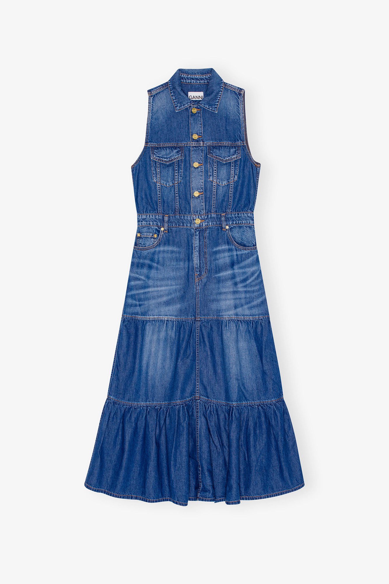ganni blue maxi dress Blue Striped Cotton Smock Midi Dress