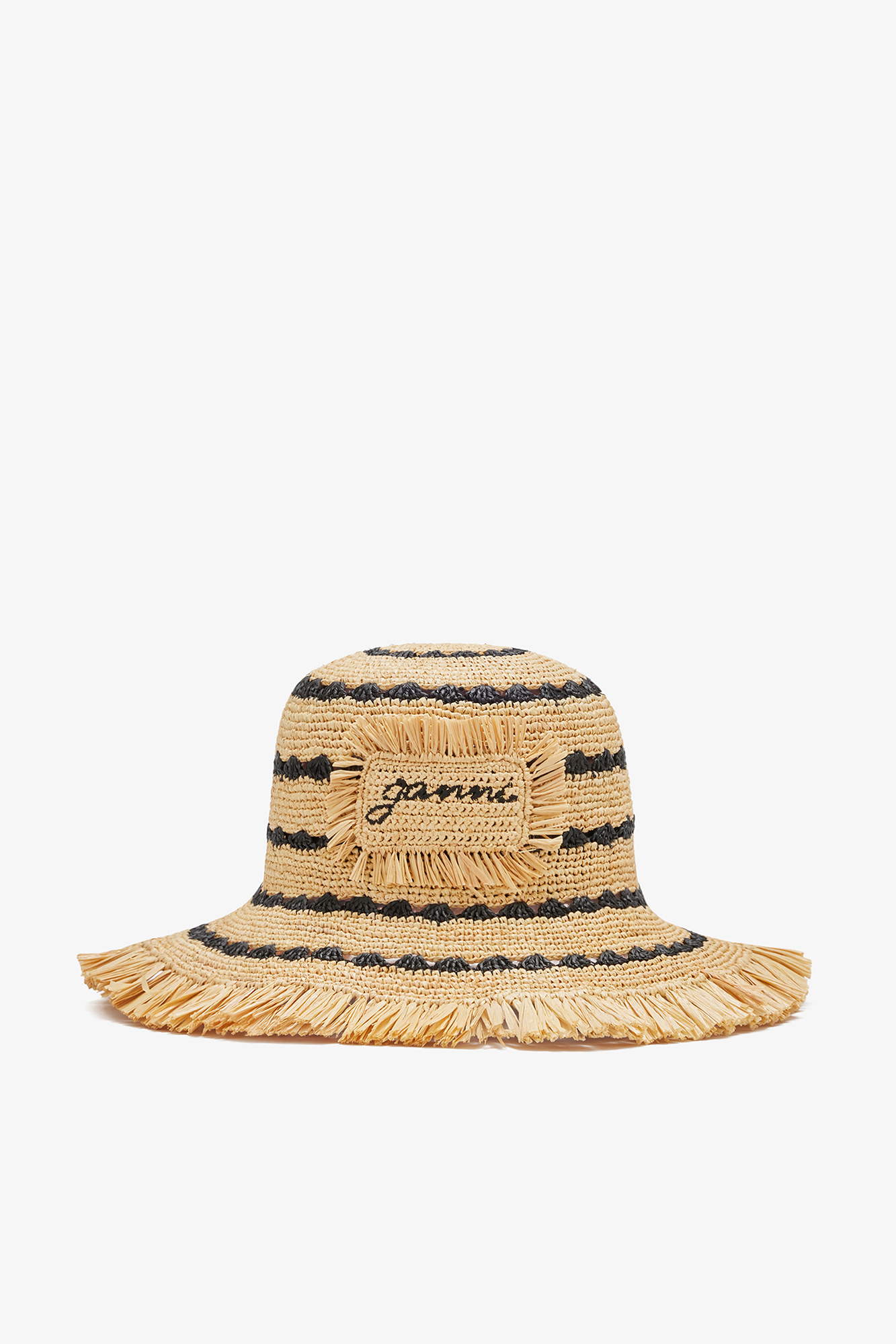 Multicolour Bucket Hat in Striped Raffia | GANNI US