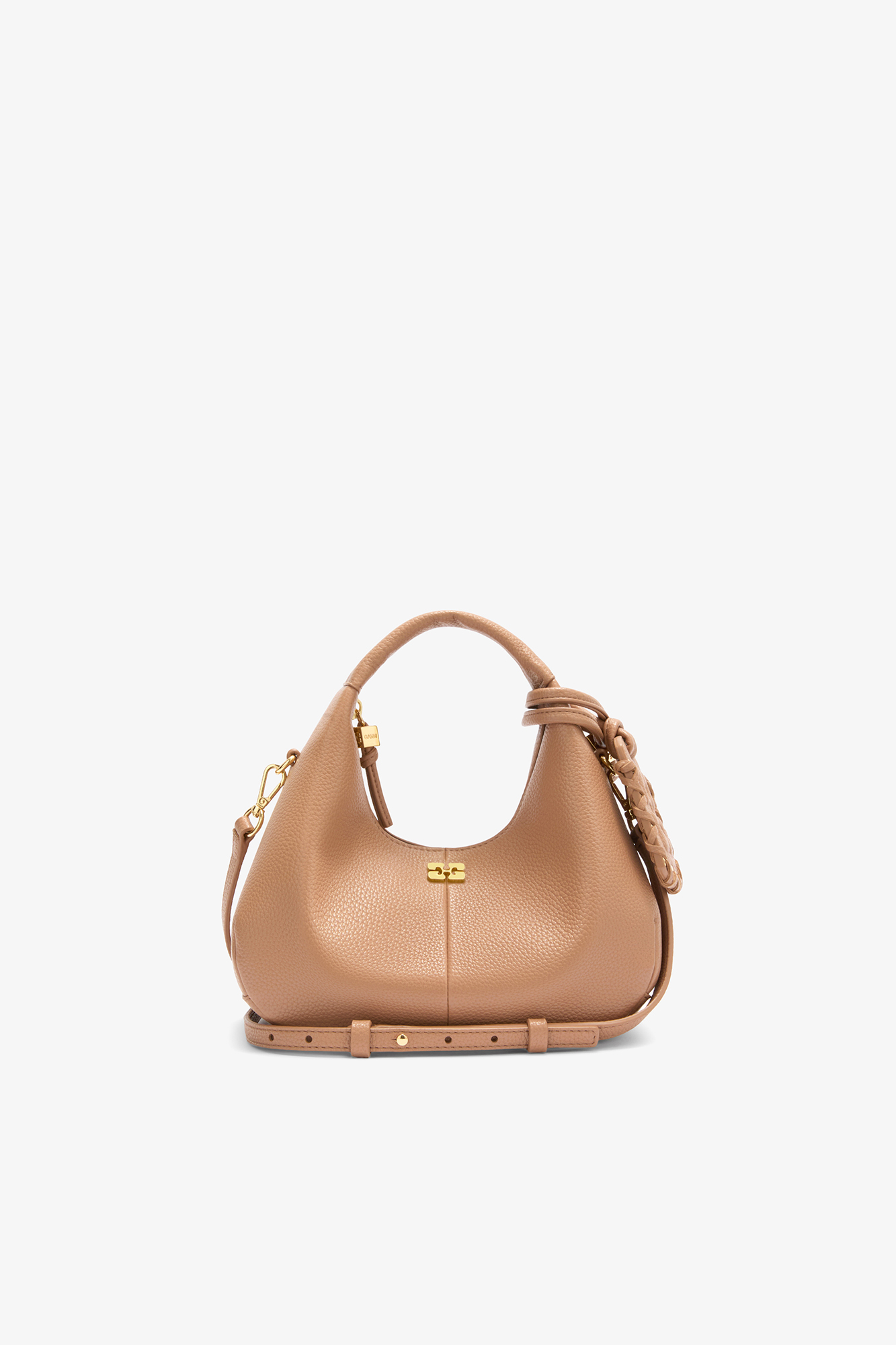 Tawny Birch Mini Hobo Bag in Grained Brown | GANNI US