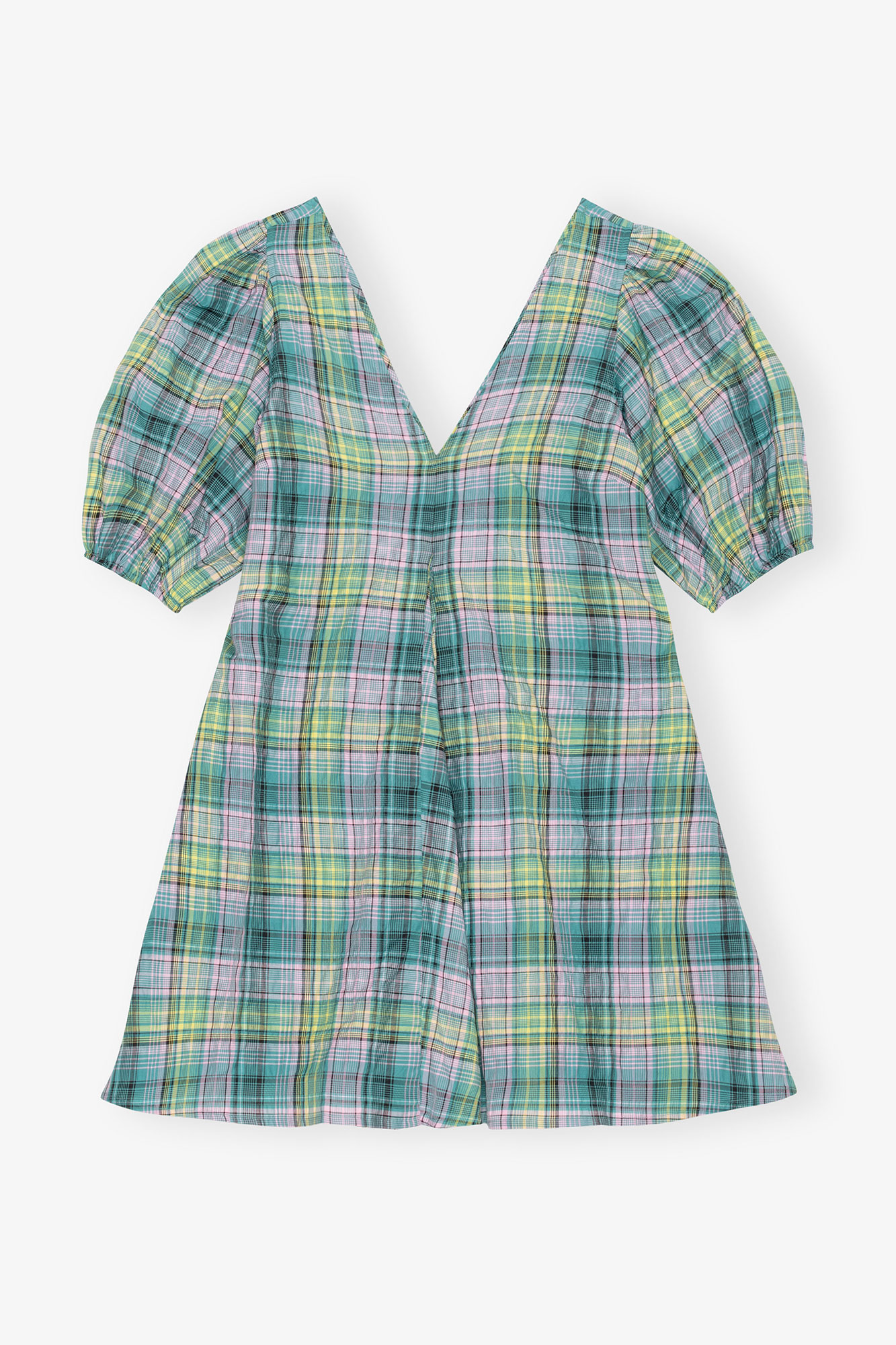 Seersucker Check V Neck Mini Dress