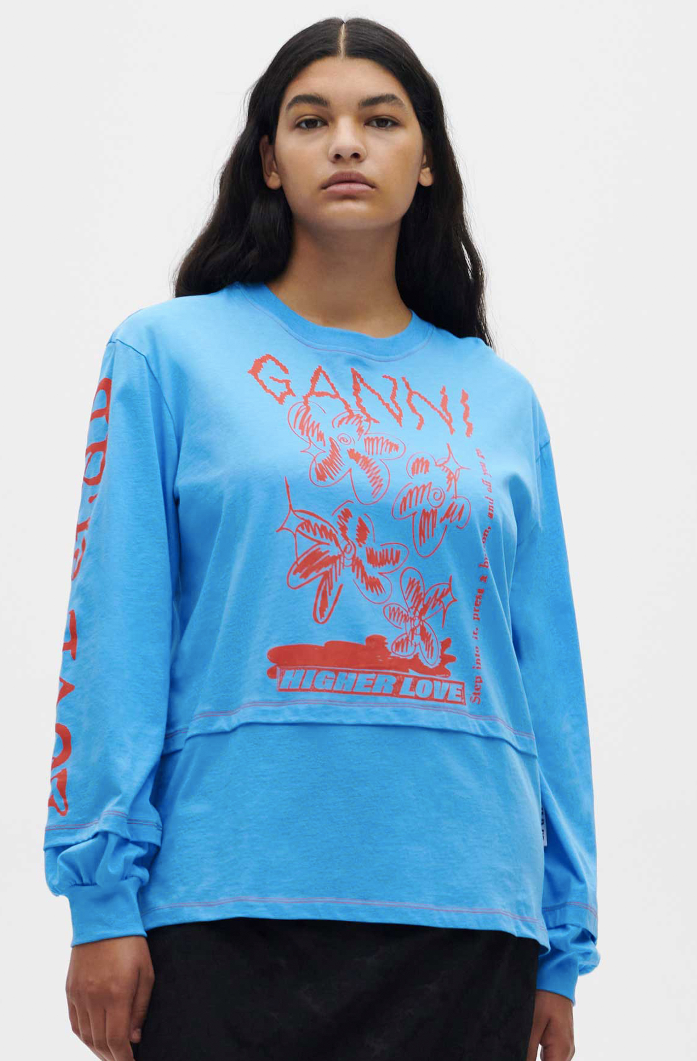 Azure Blue Long-Sleeve Graphic Tee 