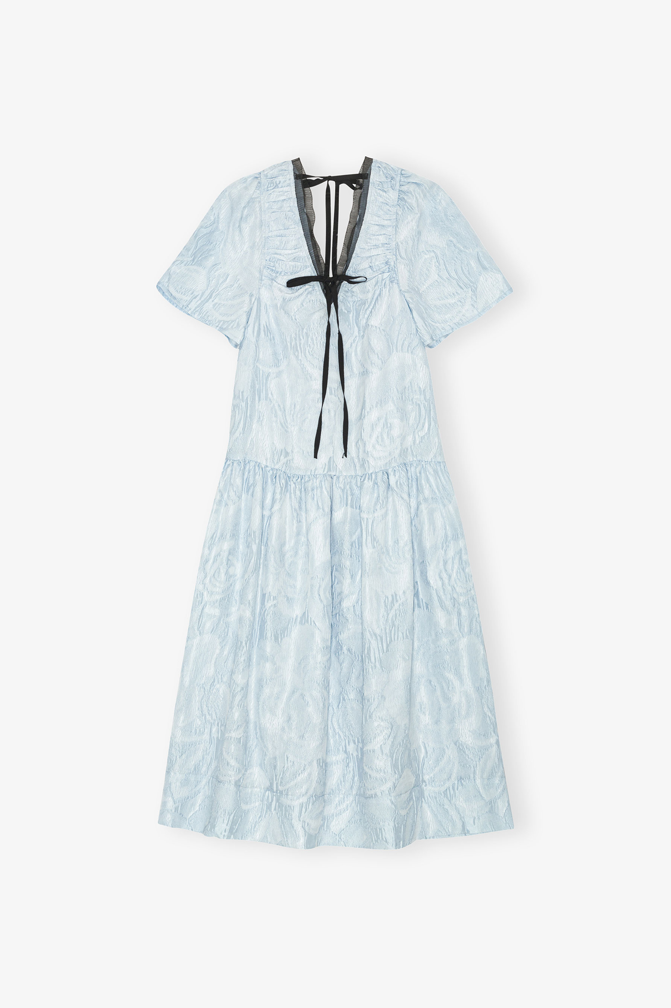 Blue Textured Cloque Midi Dress