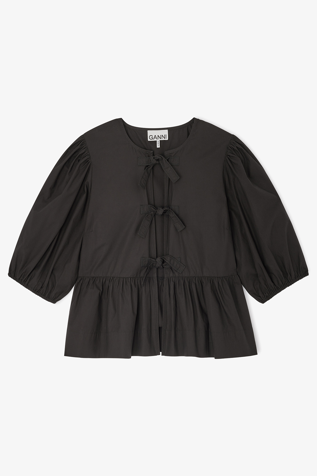 Cotton Poplin Peplum Tie Blouse | GANNI US