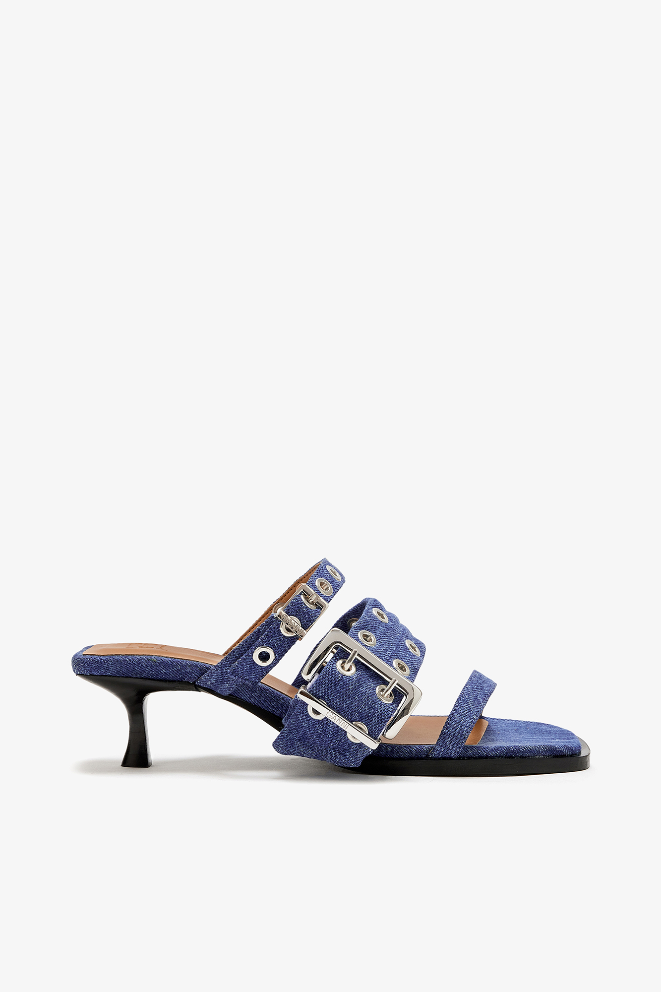 Mid Blue Vintage バックルストラップミュール（デニム） | GANNI (Global)