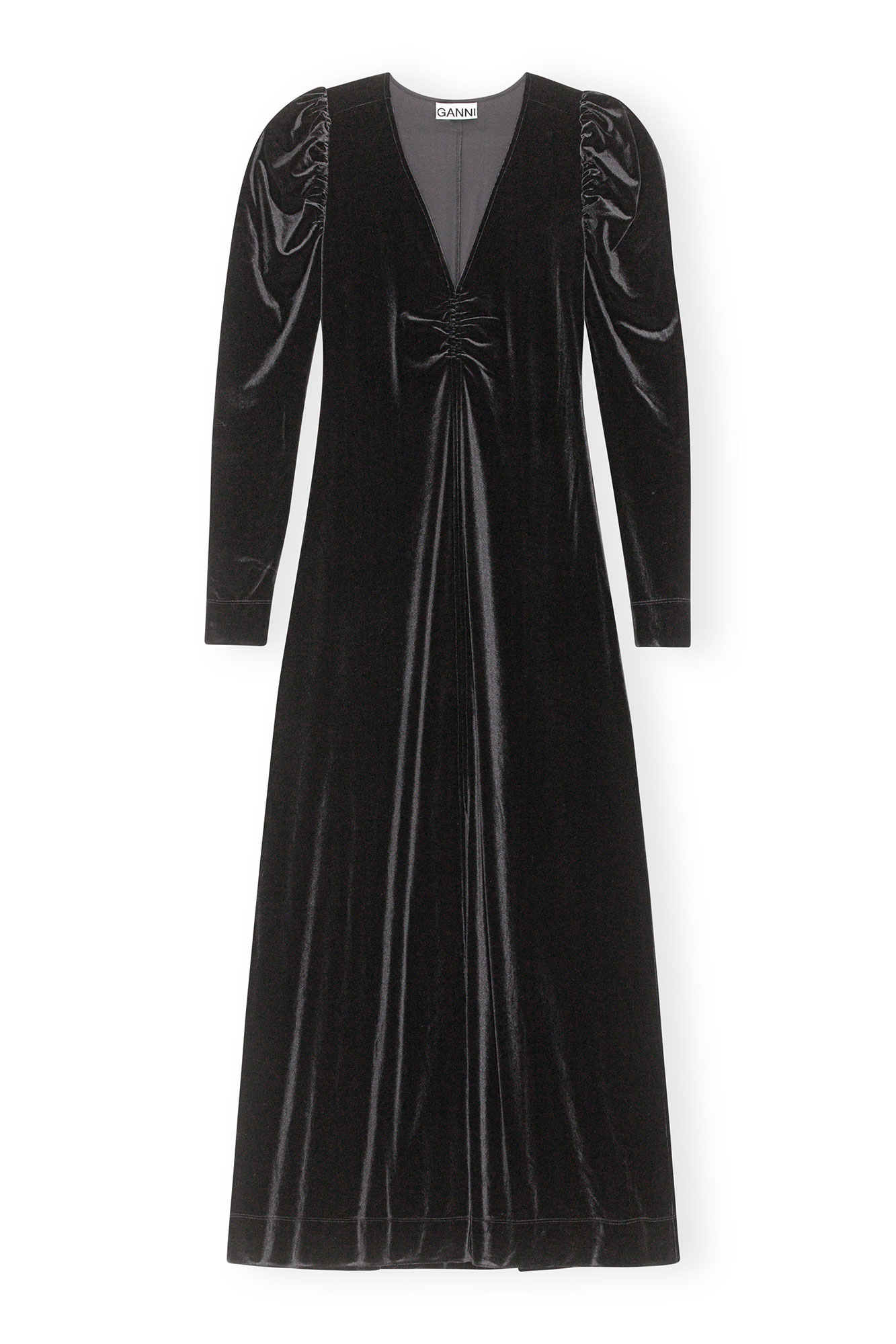 Black Long Velvet Dress | GANNI US