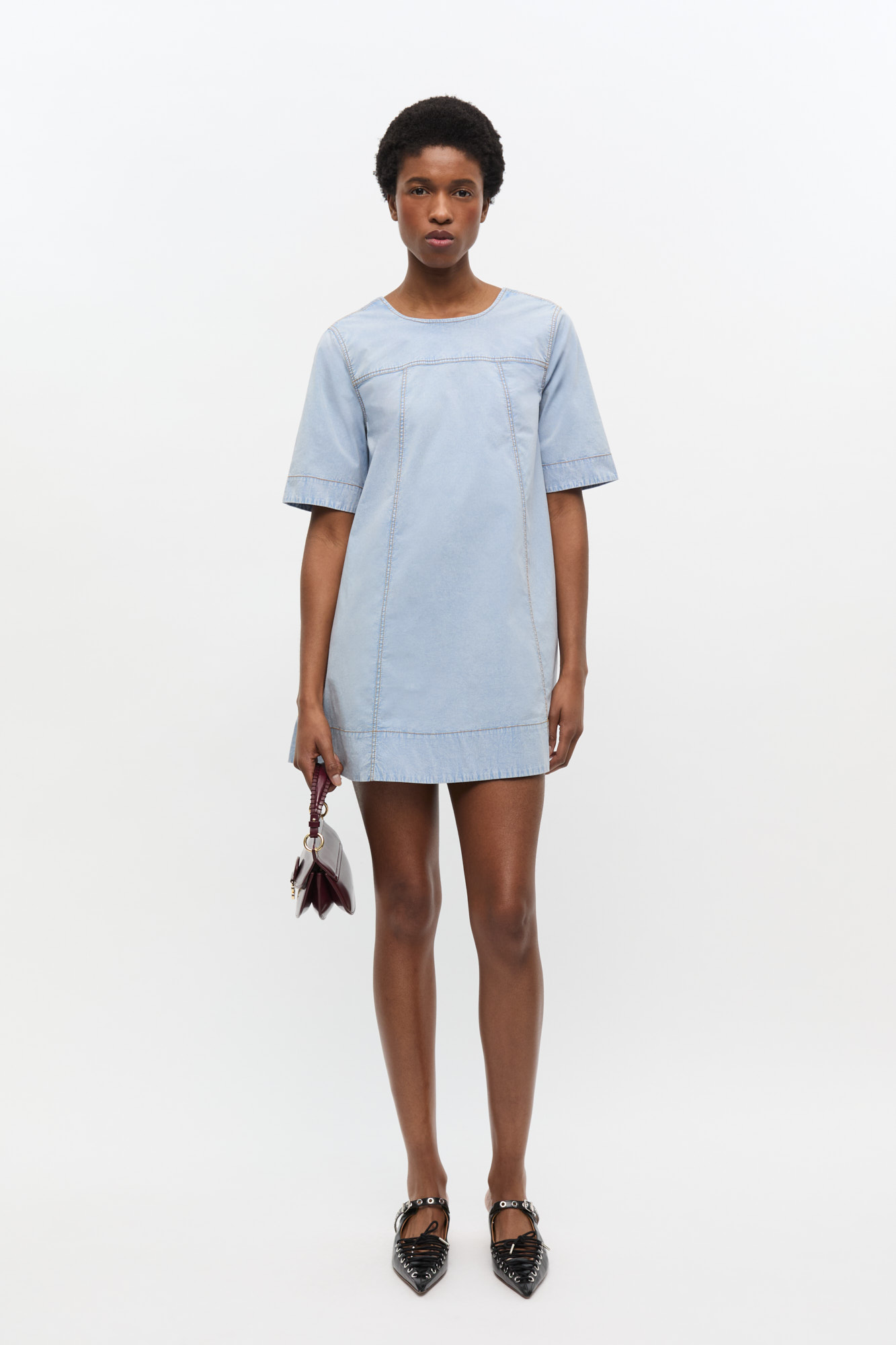 ワンピース GANNI Denim dress Multicolor Soft Chambray Light Blue A-line Mini Denim Dress | GANNI US