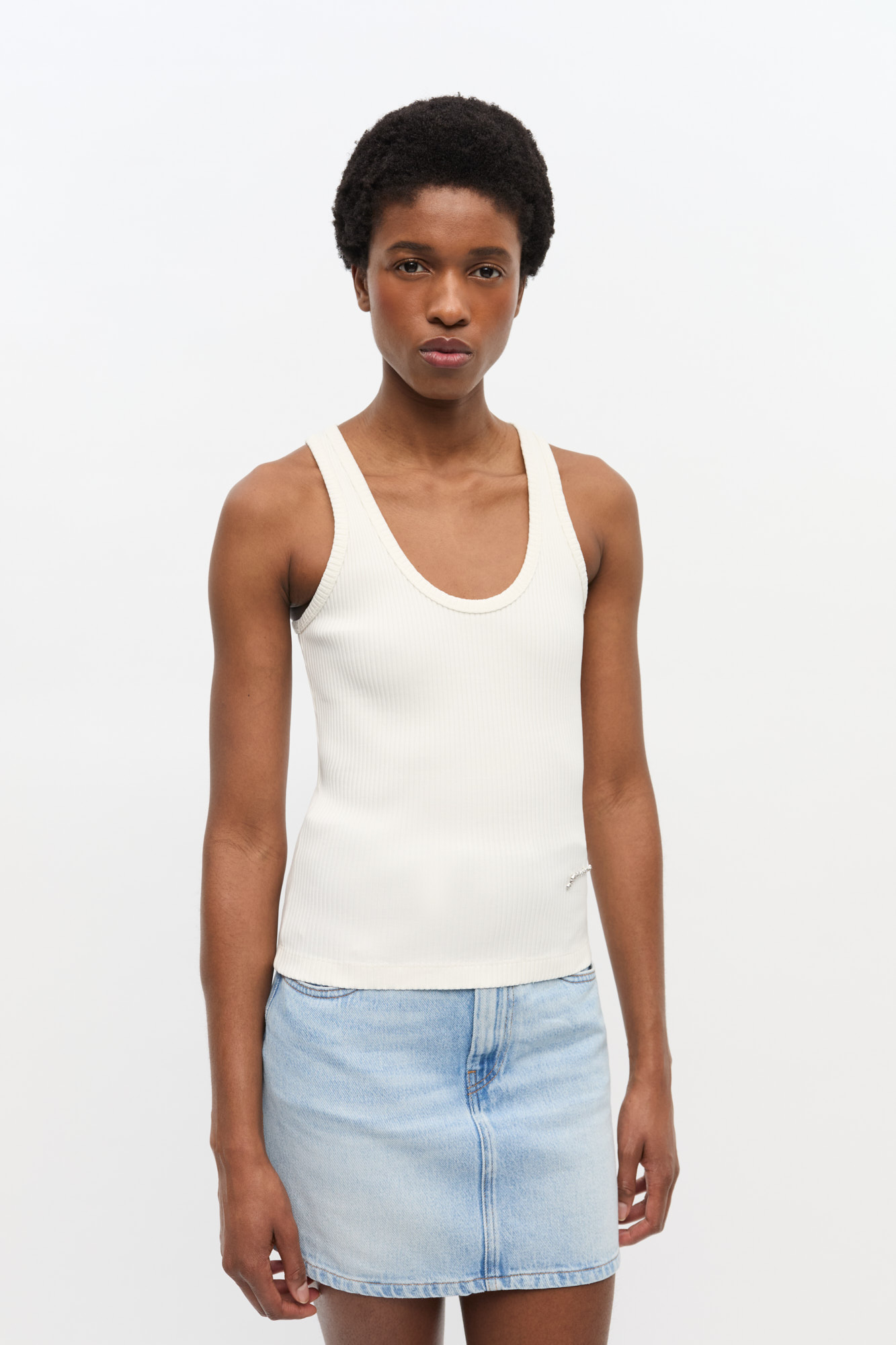 トップス Cotton ribbon tank andmary ivory ANDMARY】Avrill ribbon tops