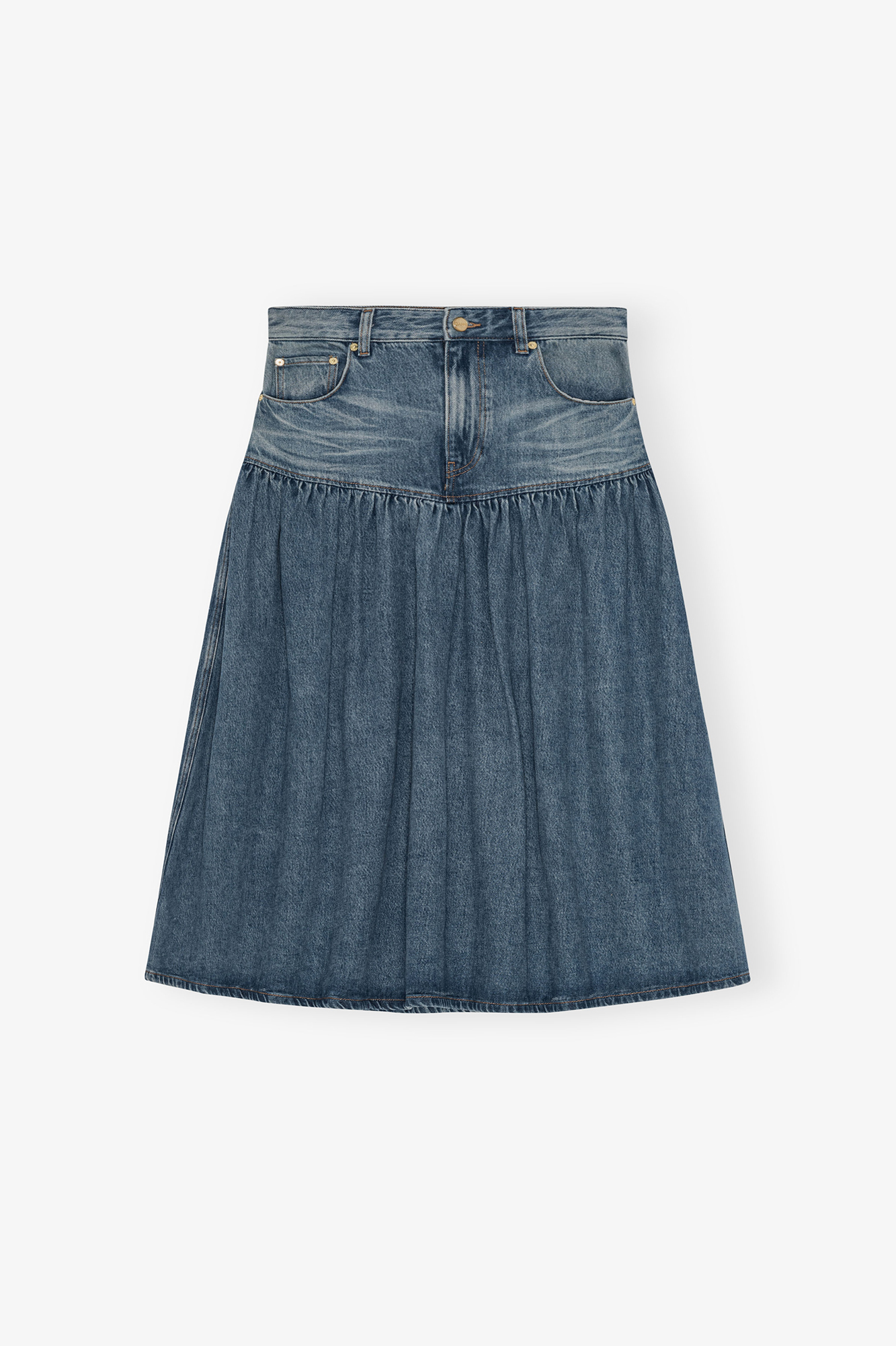Mid Blue Washed Denim Skirt | GANNI US