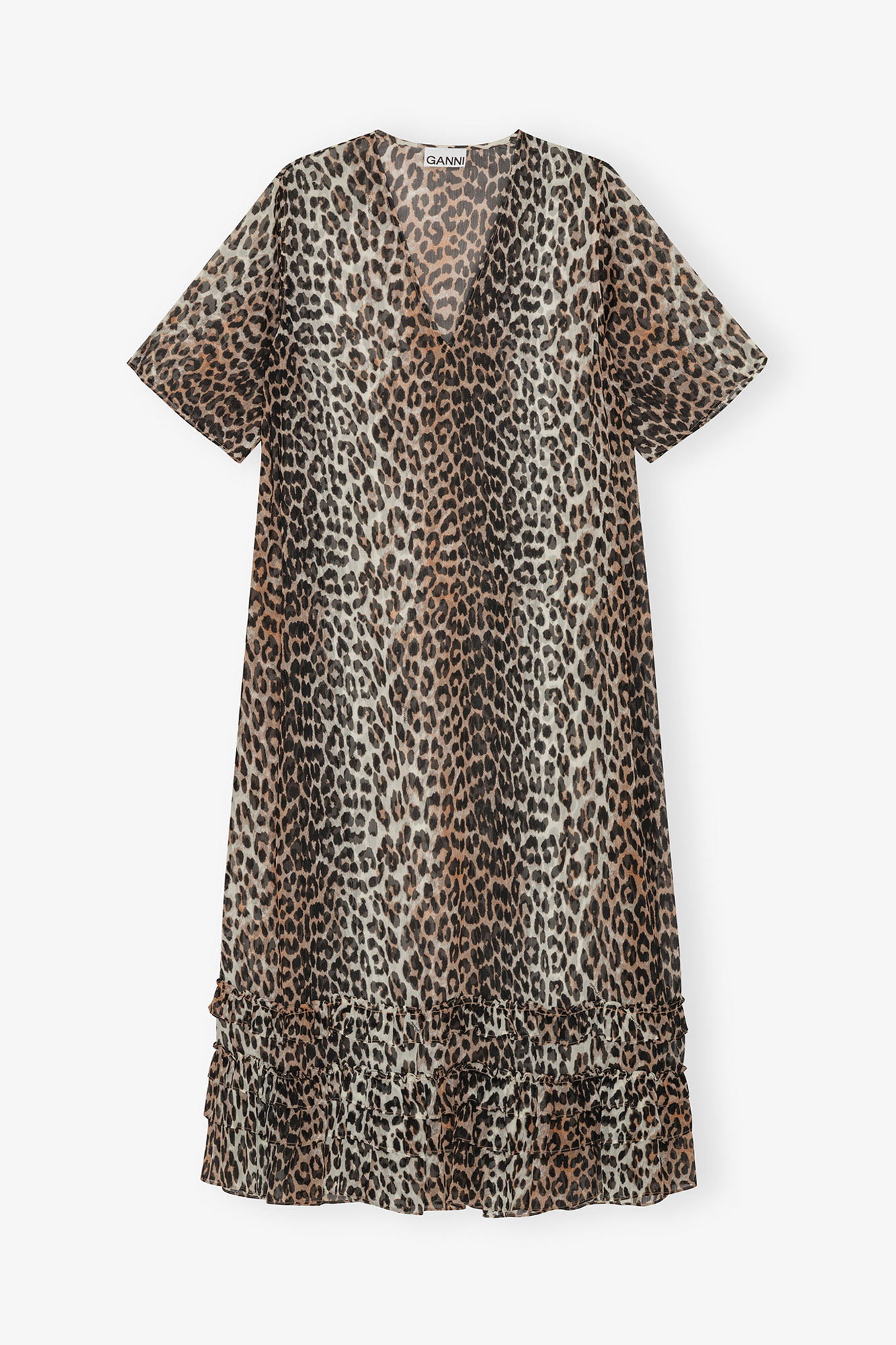 GANNI Leopard Chiffon Maxi Dress - Size 8/10 Mixed GANNI Leopard Chiffon Maxi Dress - Size 8/10 Mixed