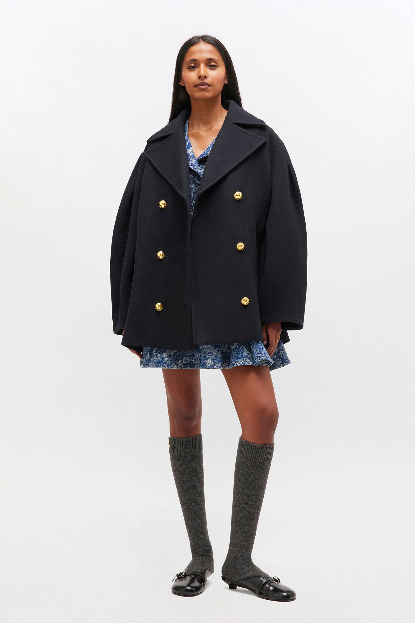 Sky Captain Dark Blue Wool Oversized Midi Peacoat | GANNI NL