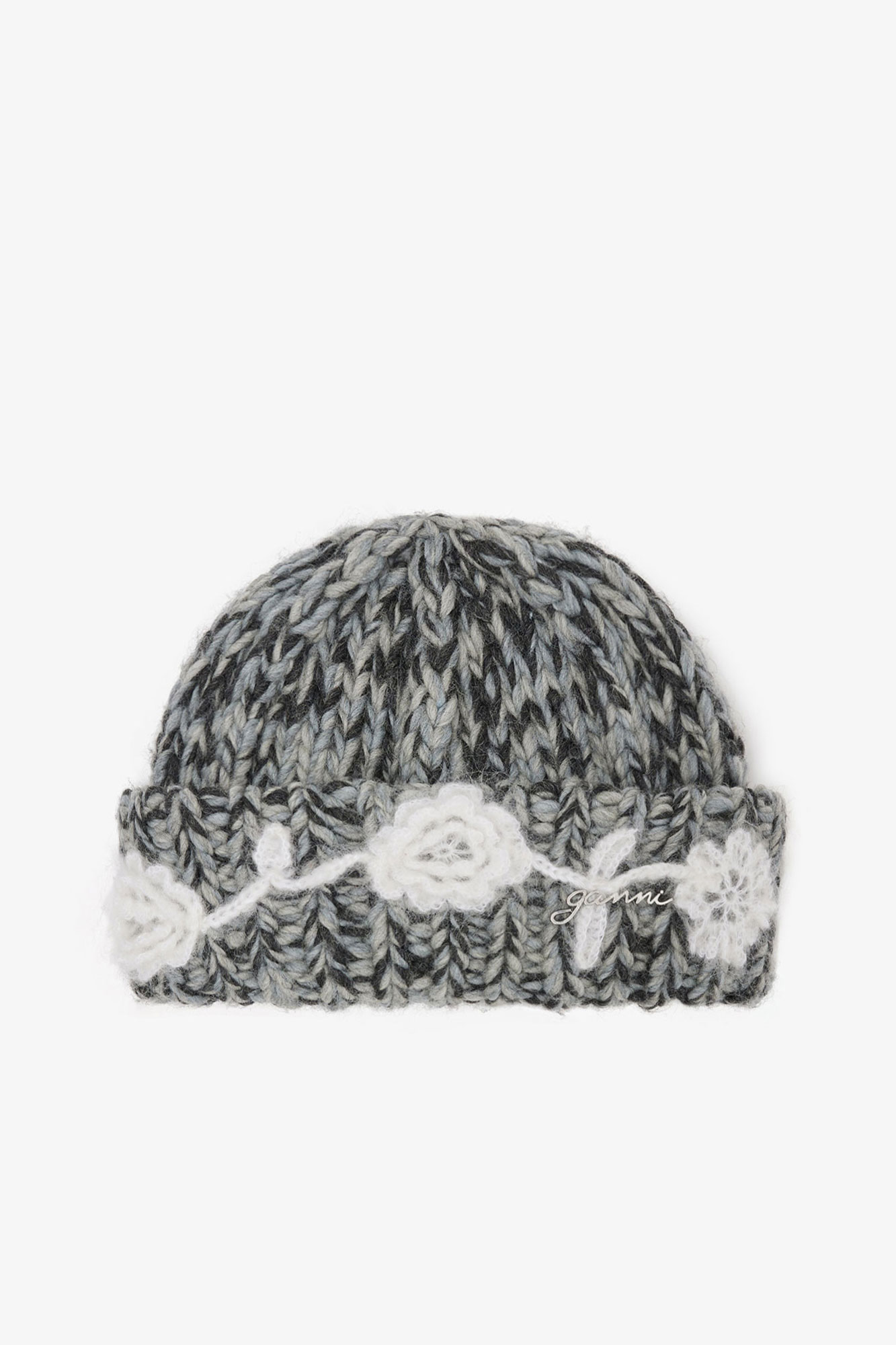 Phantom Grey Wool Handknit Beanie | GANNI US