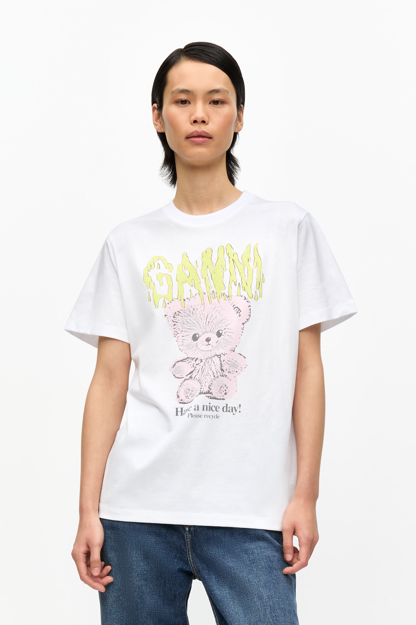 ★ Ganni Basic Cotton Jersey Teddy Relaxed T-Shirt Bright Bright White White Basic Cotton Jersey Teddy Relaxed T-shirt