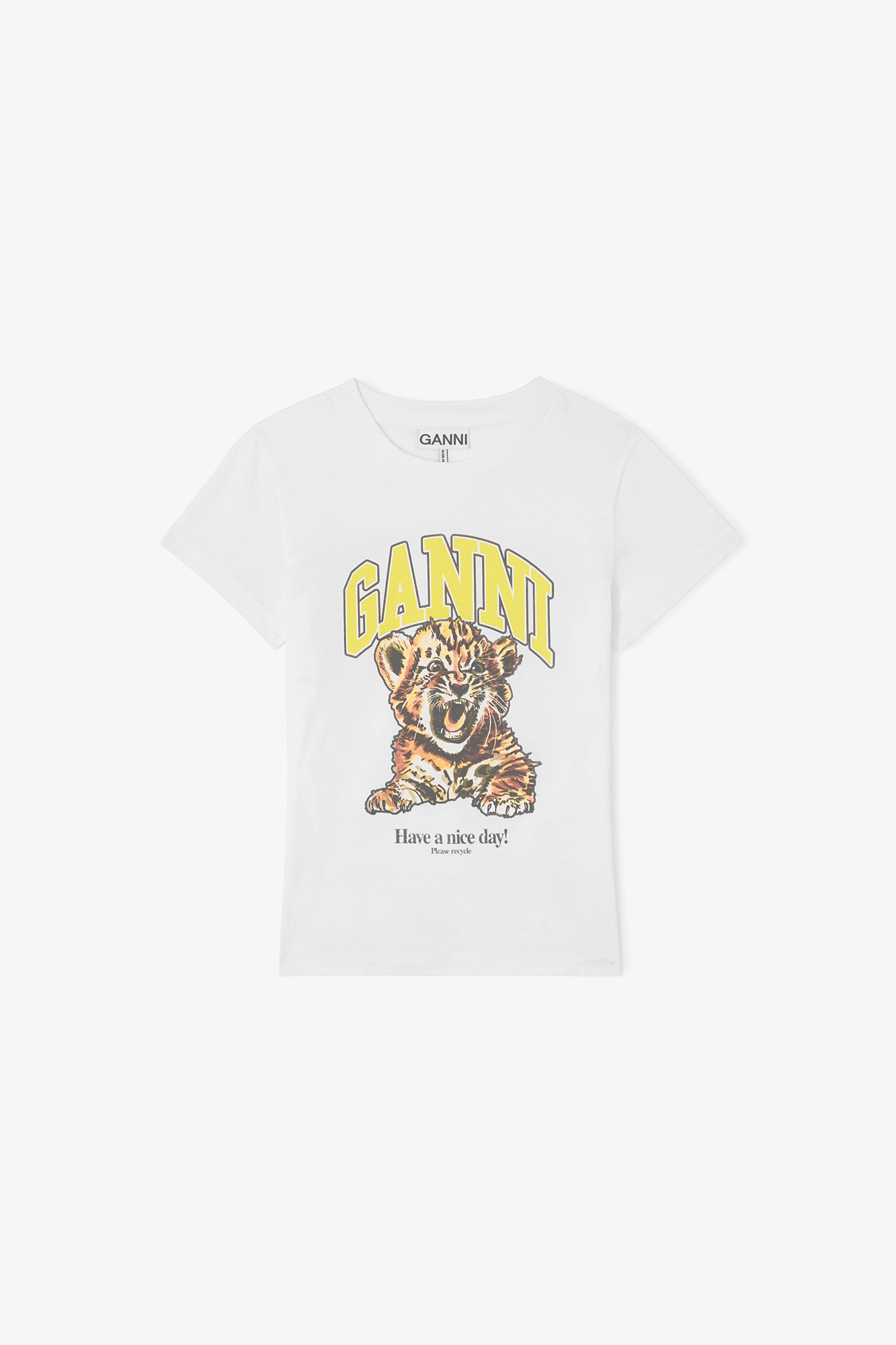 GANNI Tiger ホワイト 半袖 Tシャツ Baby Fit T-shirt with Tiger | GANNI US