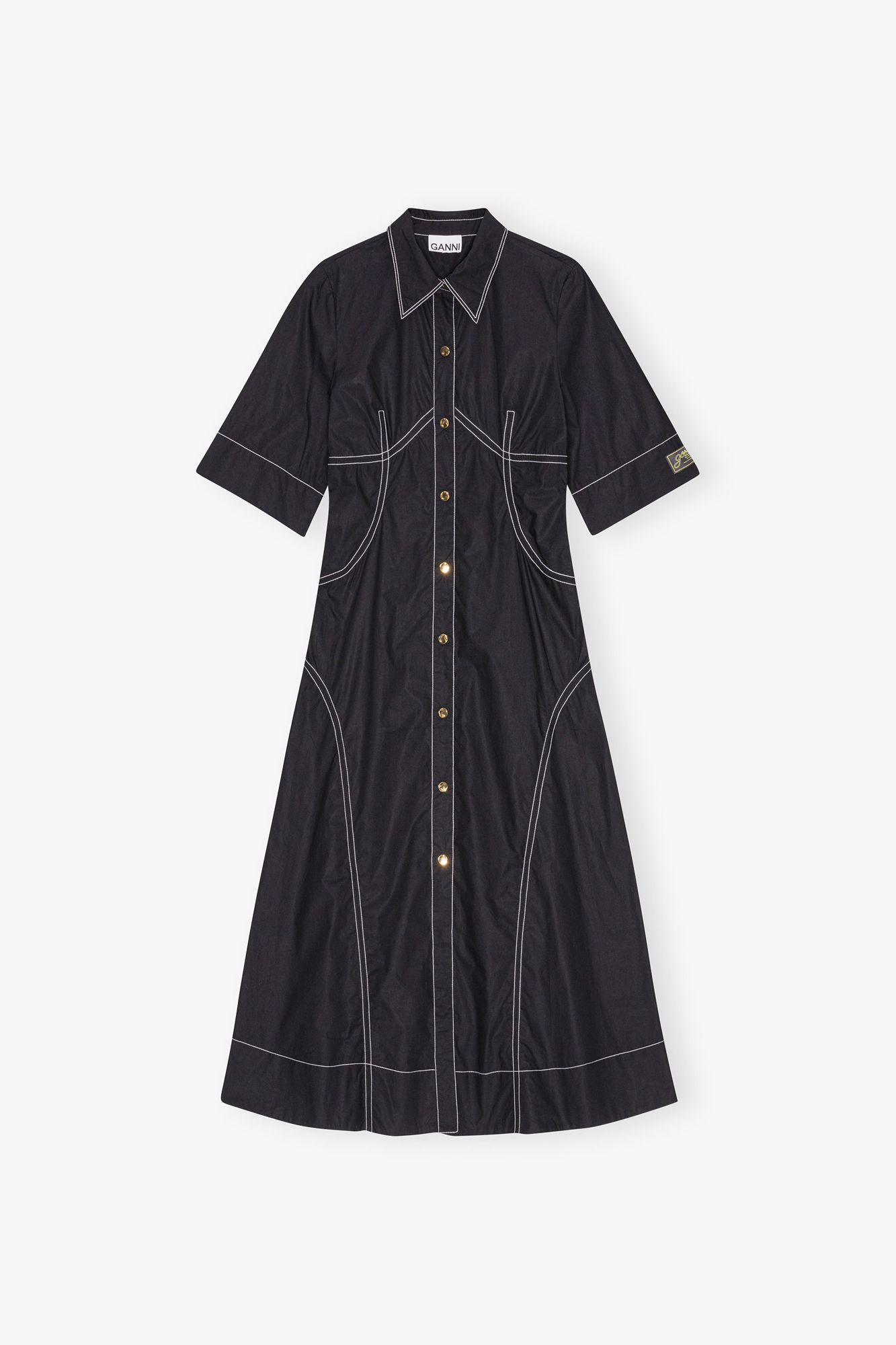 Black Cotton Poplin Shirt Dress