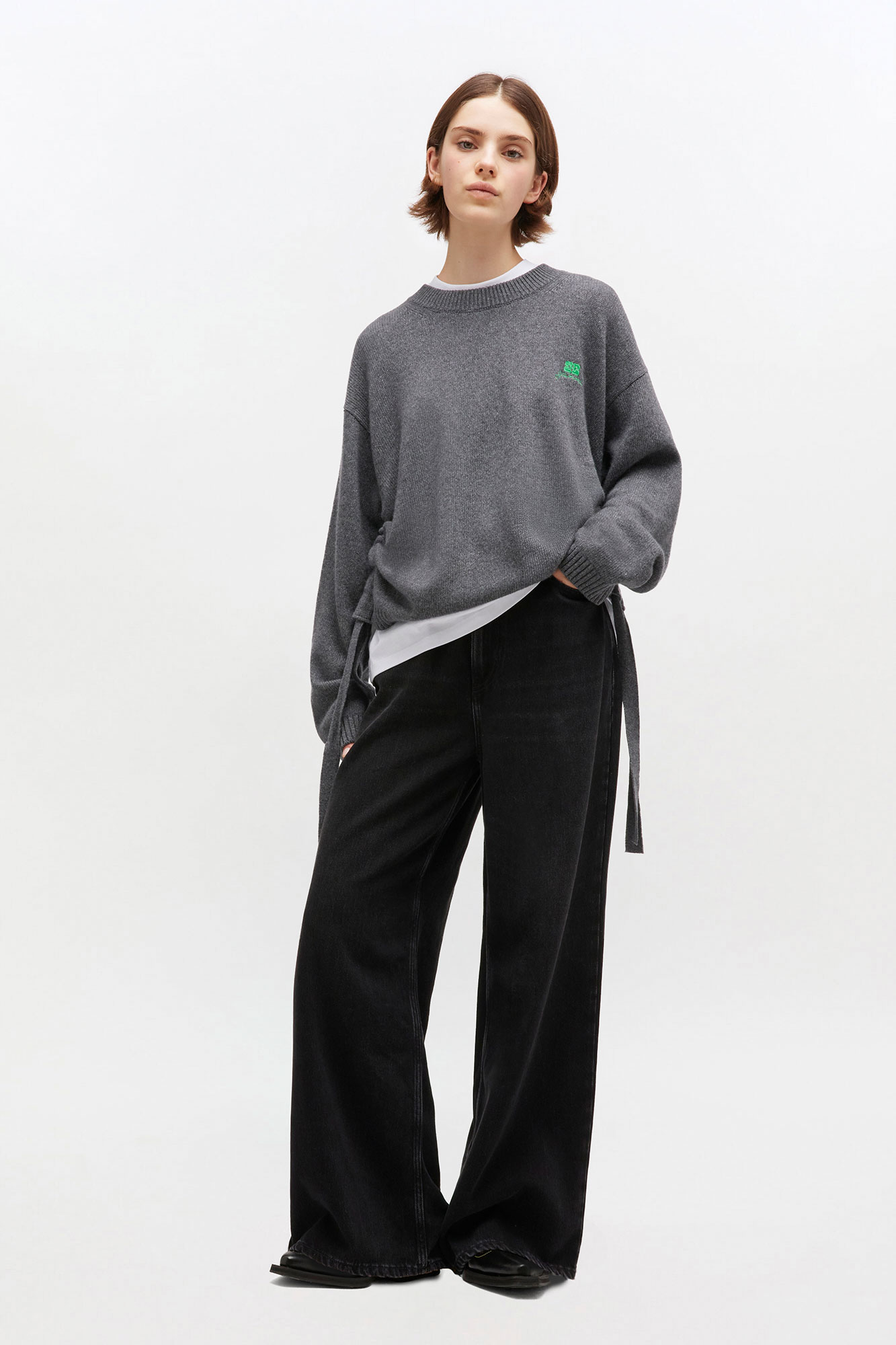 GANNI ダークグレー ニット セーター Charcoal Grey Grey Wool Mix Sweater | GANNI US