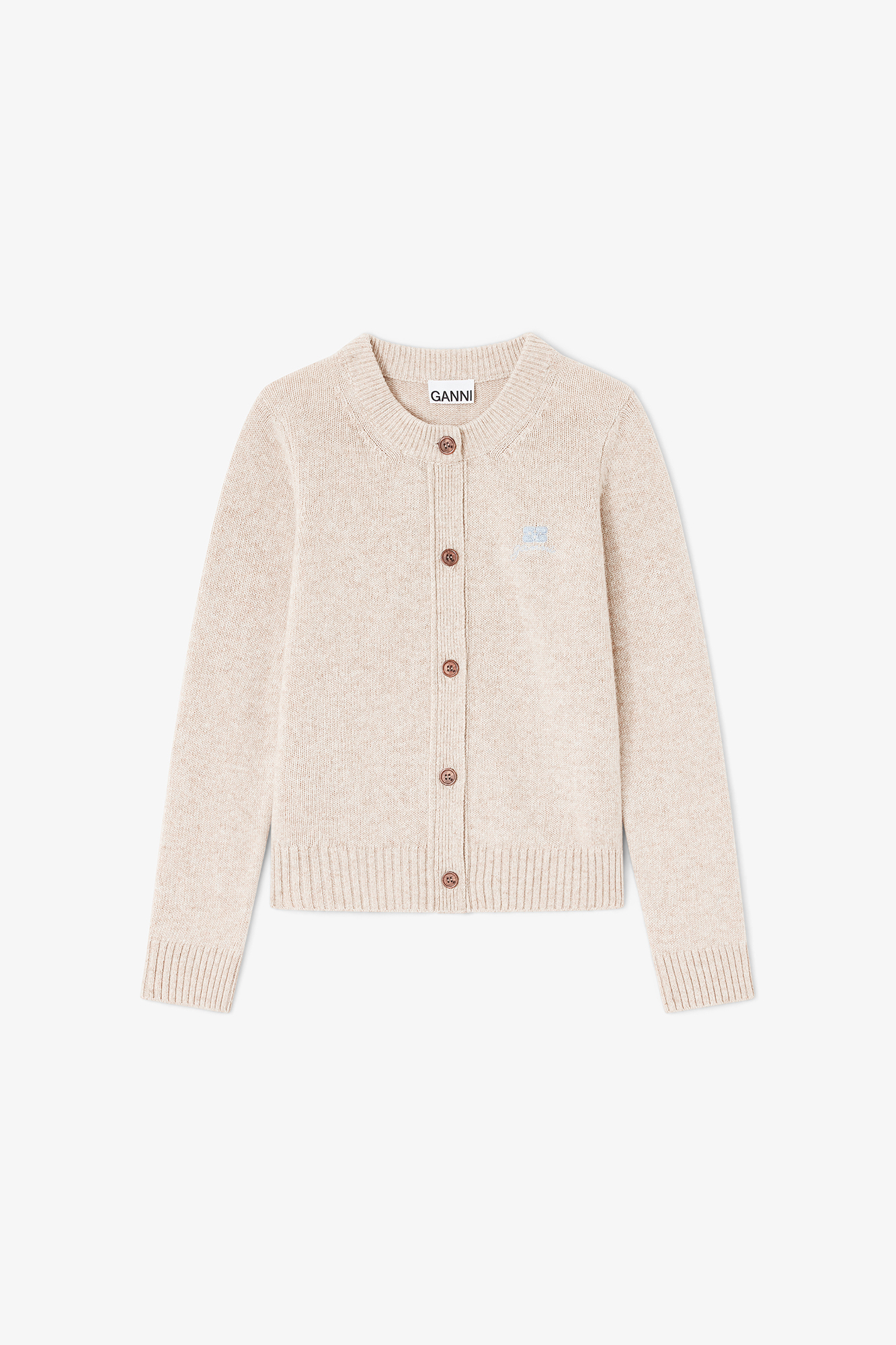 GANNI ケーブルニットカーディガン Beige Wool Mix Cardigan | GANNI US